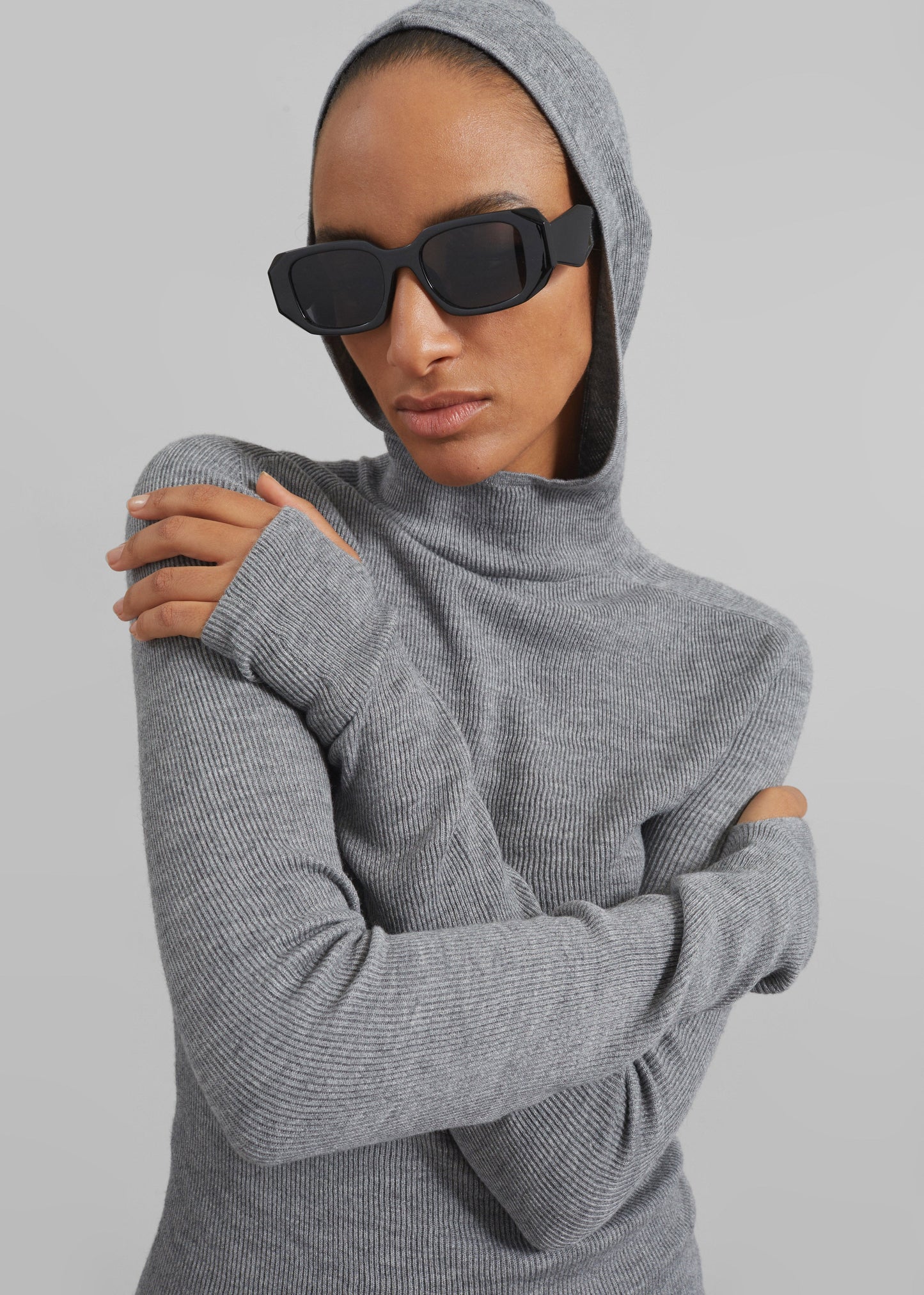 Danae Hooded Knit Top - Grey