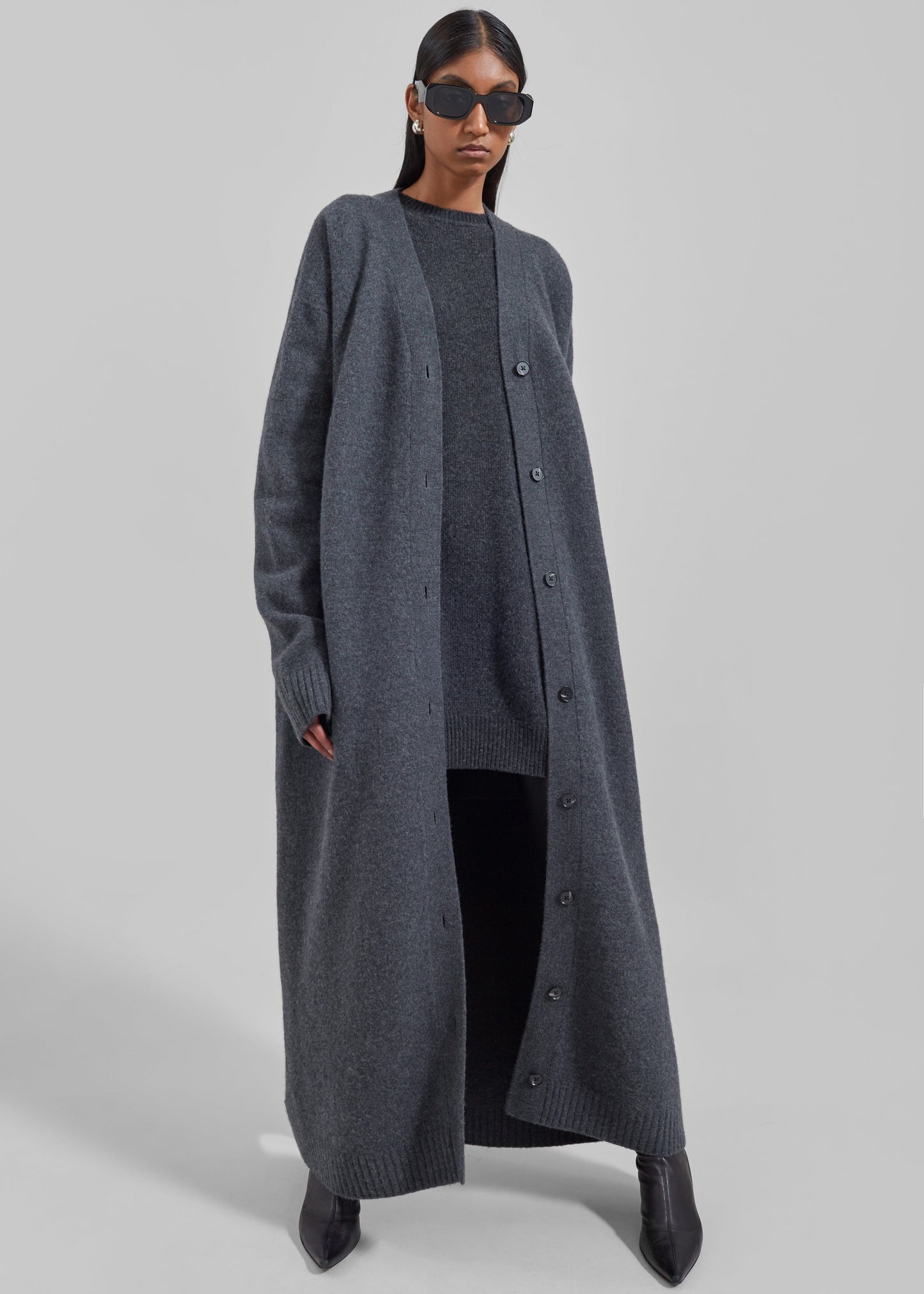 Emi Long Knit Cardigan - Dark Grey Melange