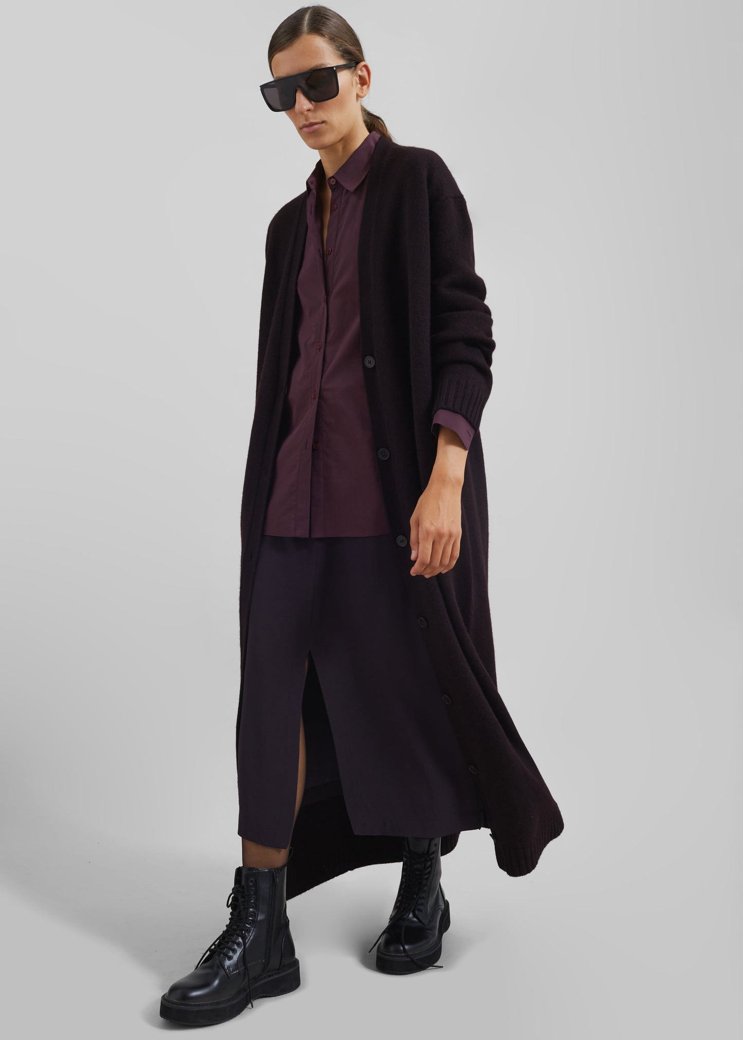 Emi Long Knit Cardigan - Dark Plum