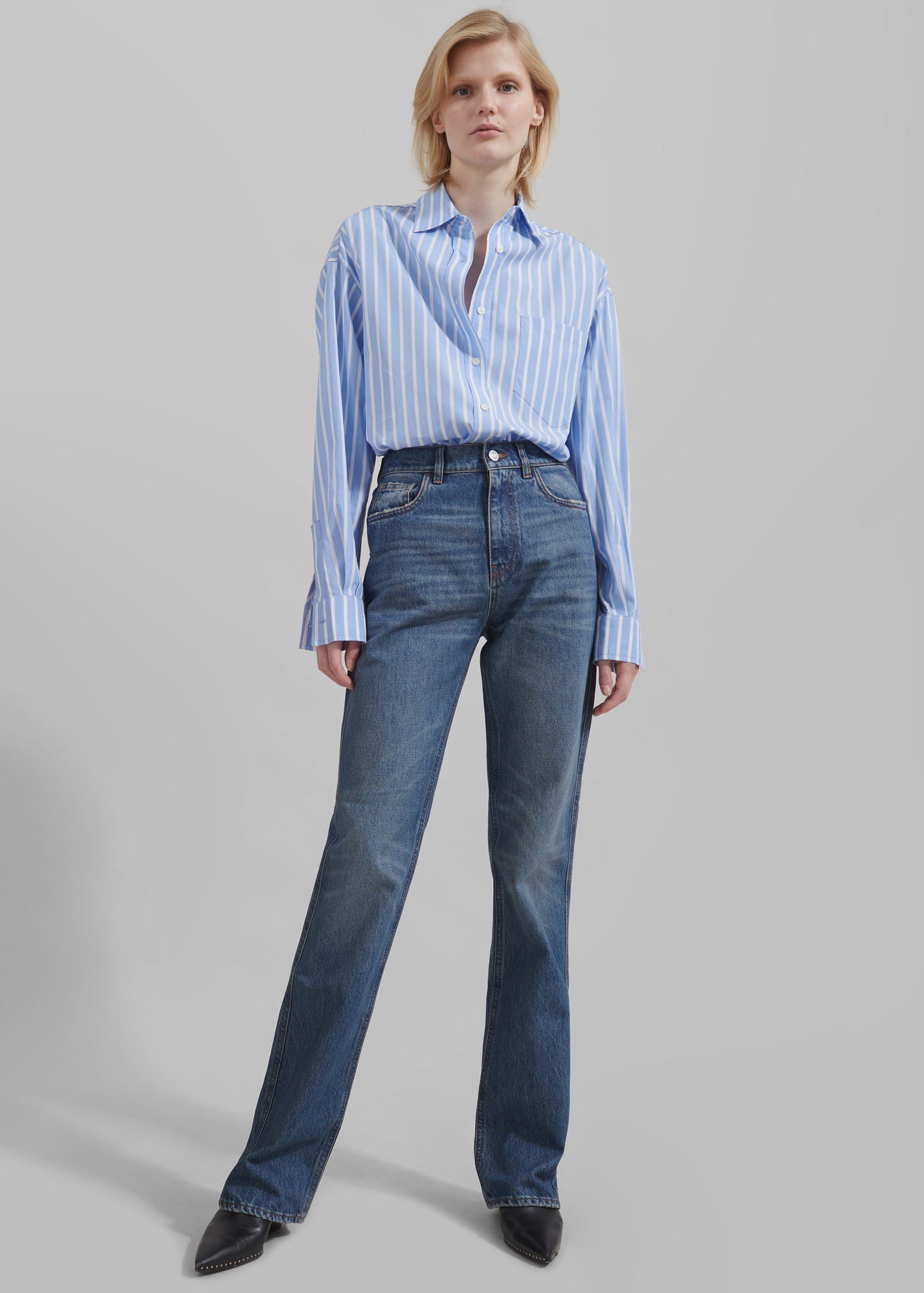 Georgia Boxy Shirt - Sky Blue/White Stripe