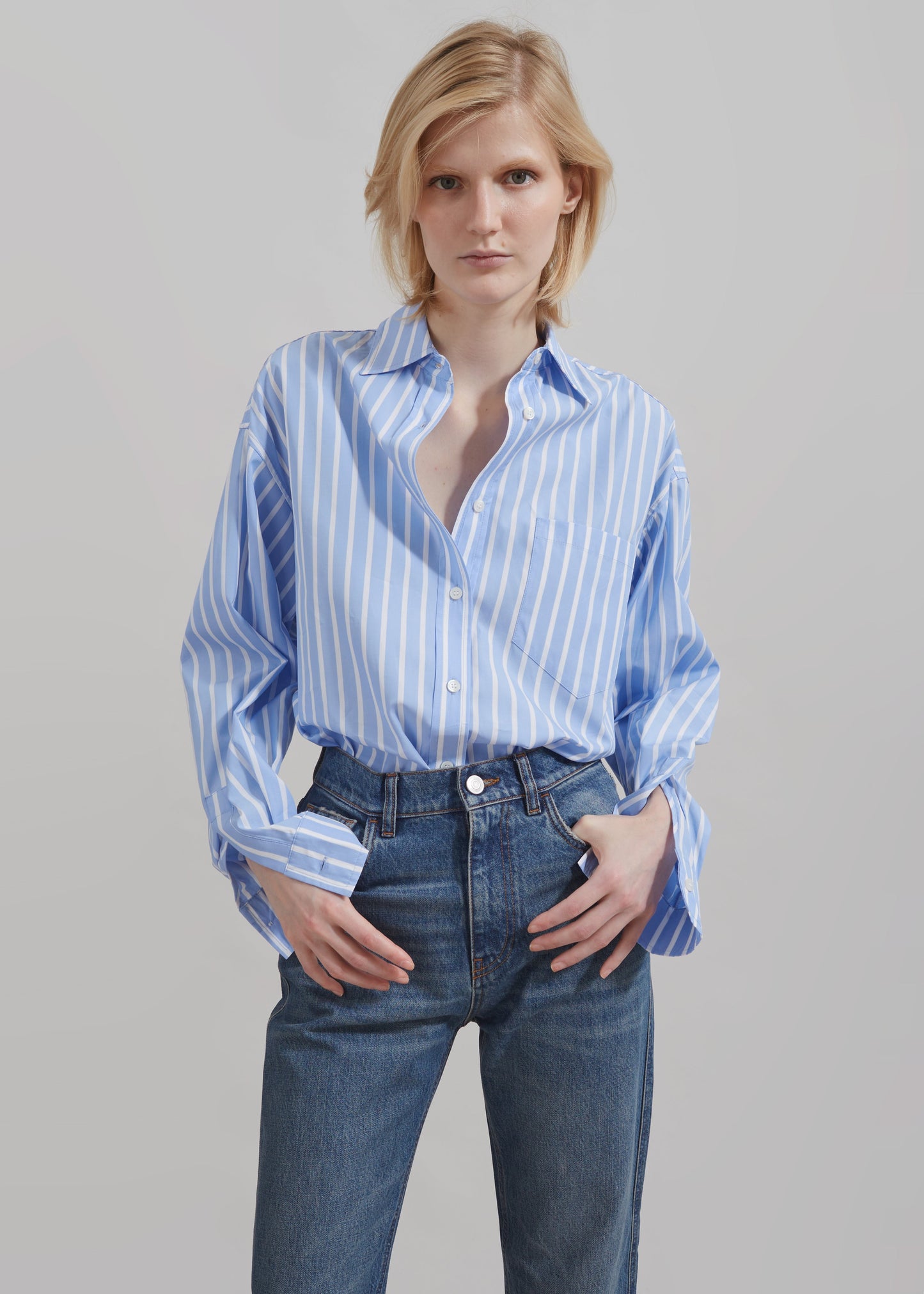 Georgia Boxy Shirt - Sky Blue/White Stripe