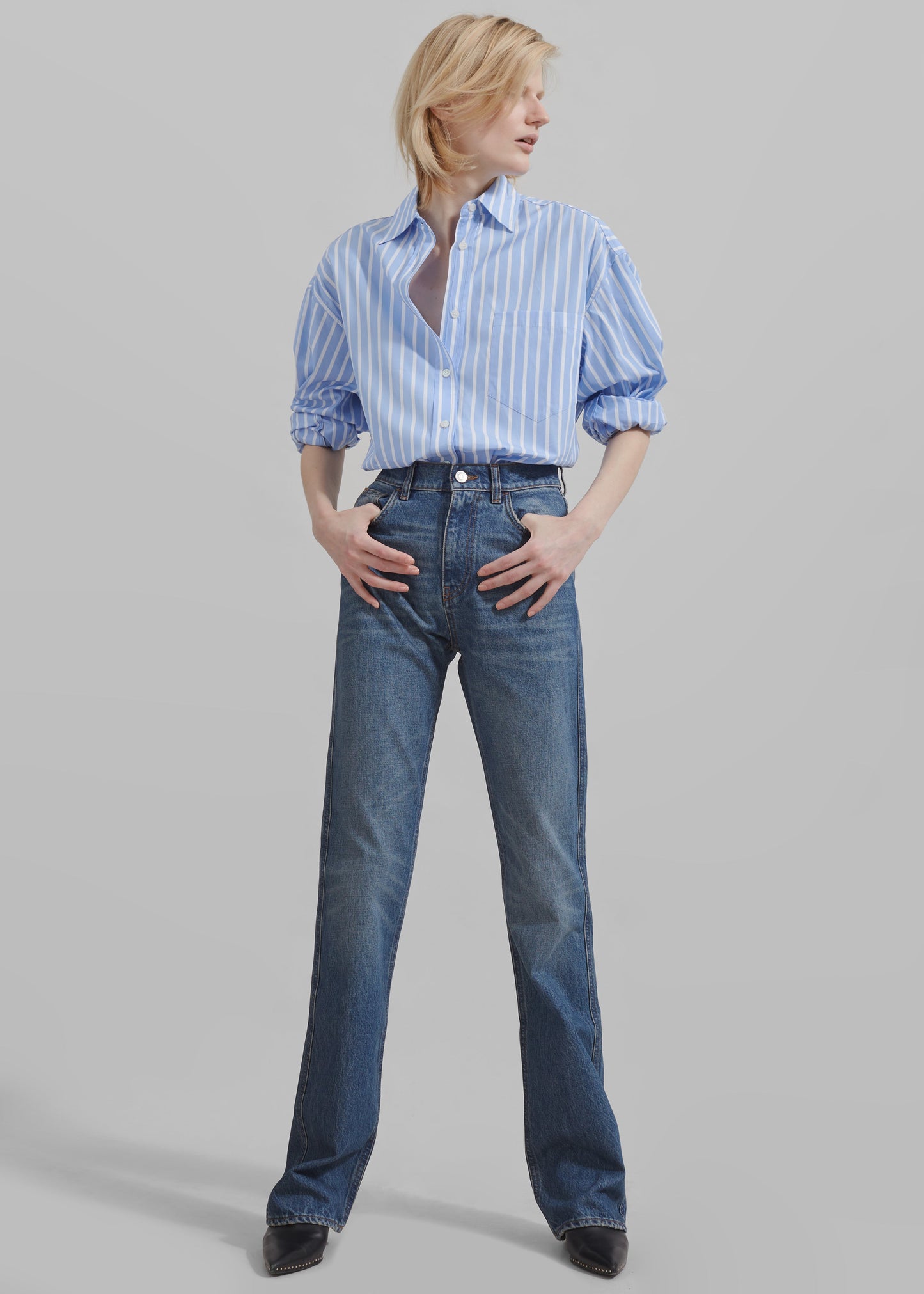 Georgia Boxy Shirt - Sky Blue/White Stripe