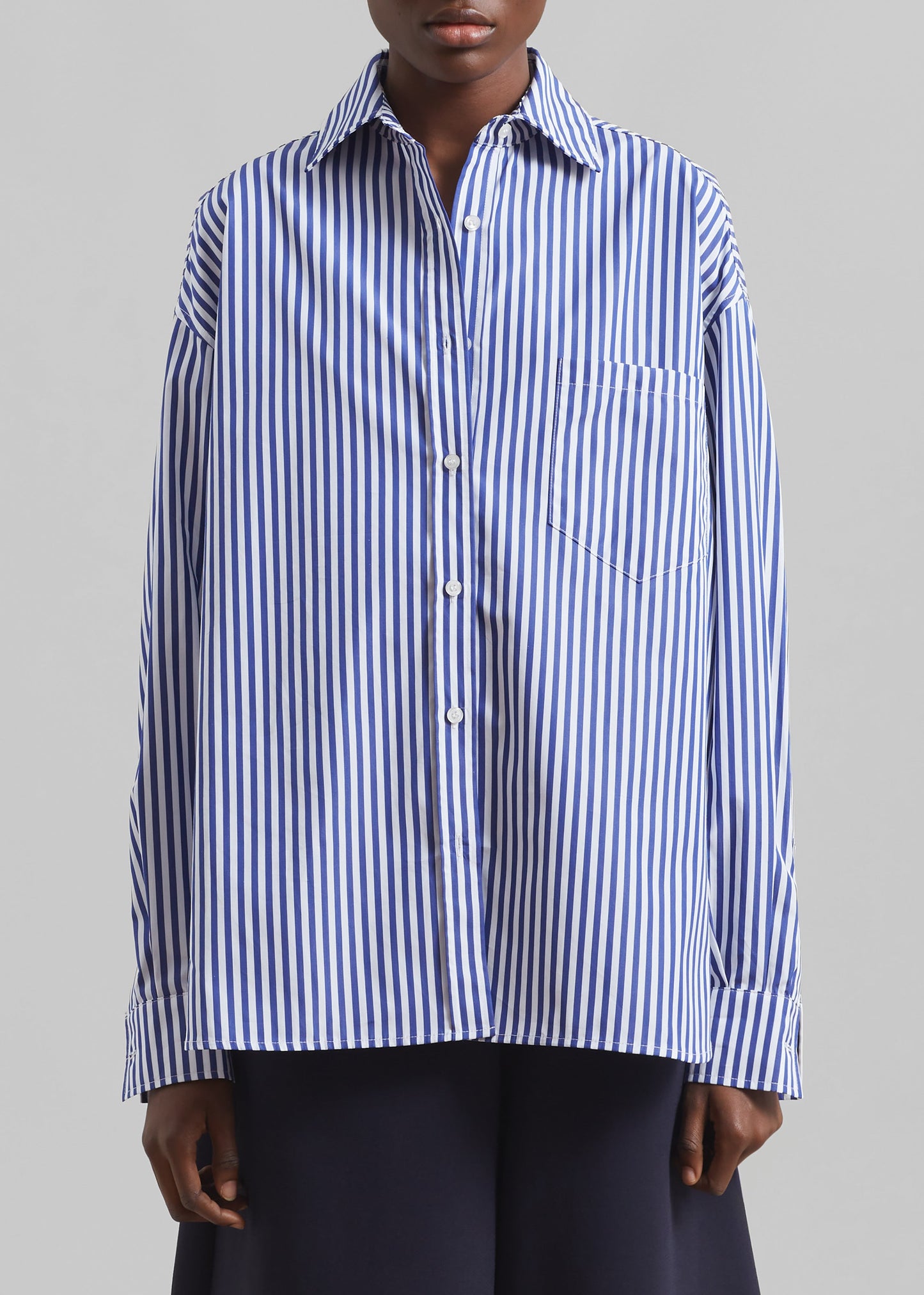 Georgia Boxy Shirt - White/Blue Stripe