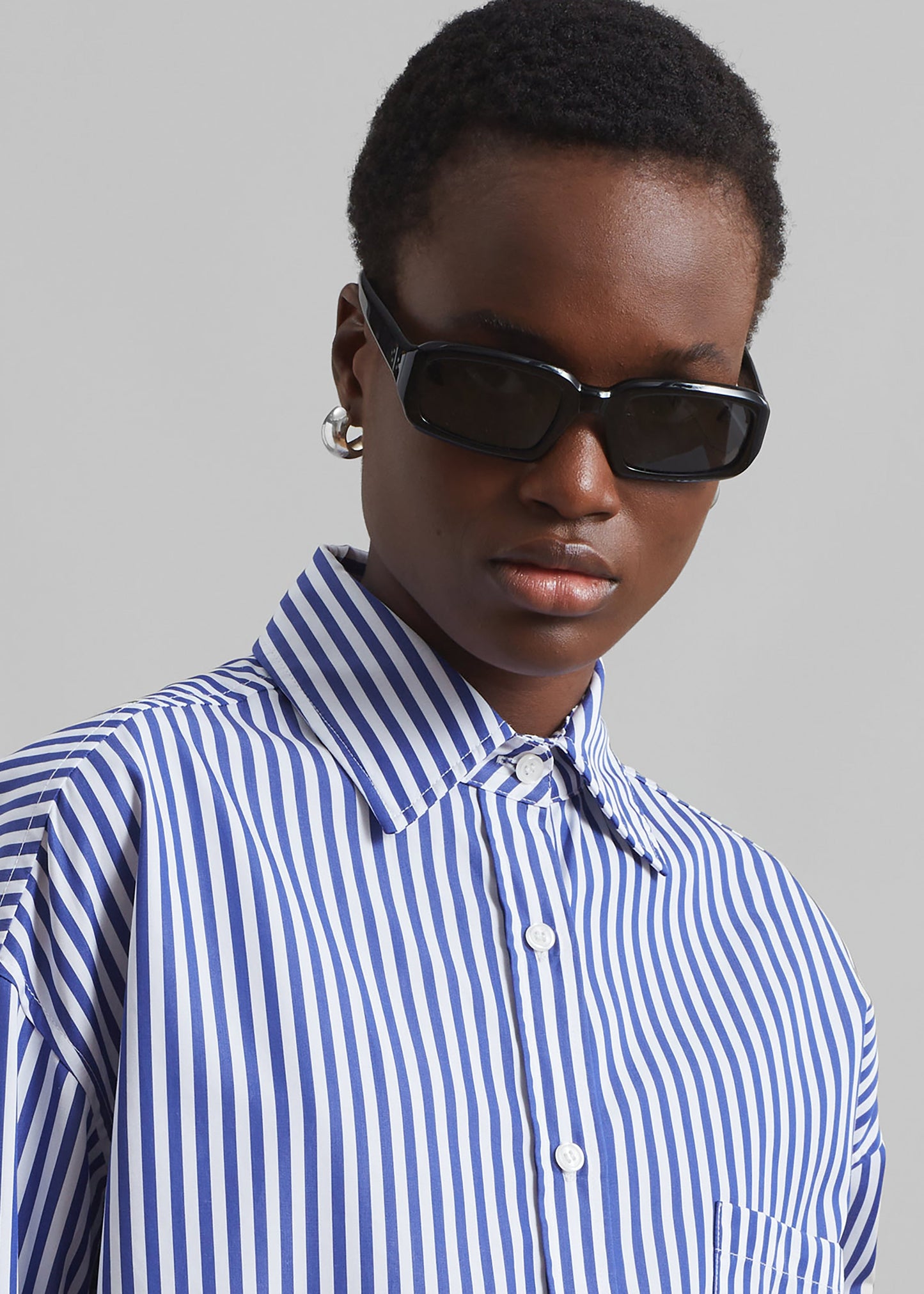 Georgia Boxy Shirt - White/Blue Stripe