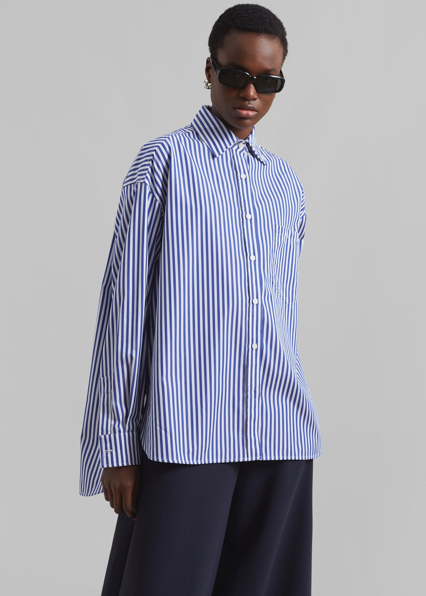 Georgia Boxy Shirt - White/Blue Stripe