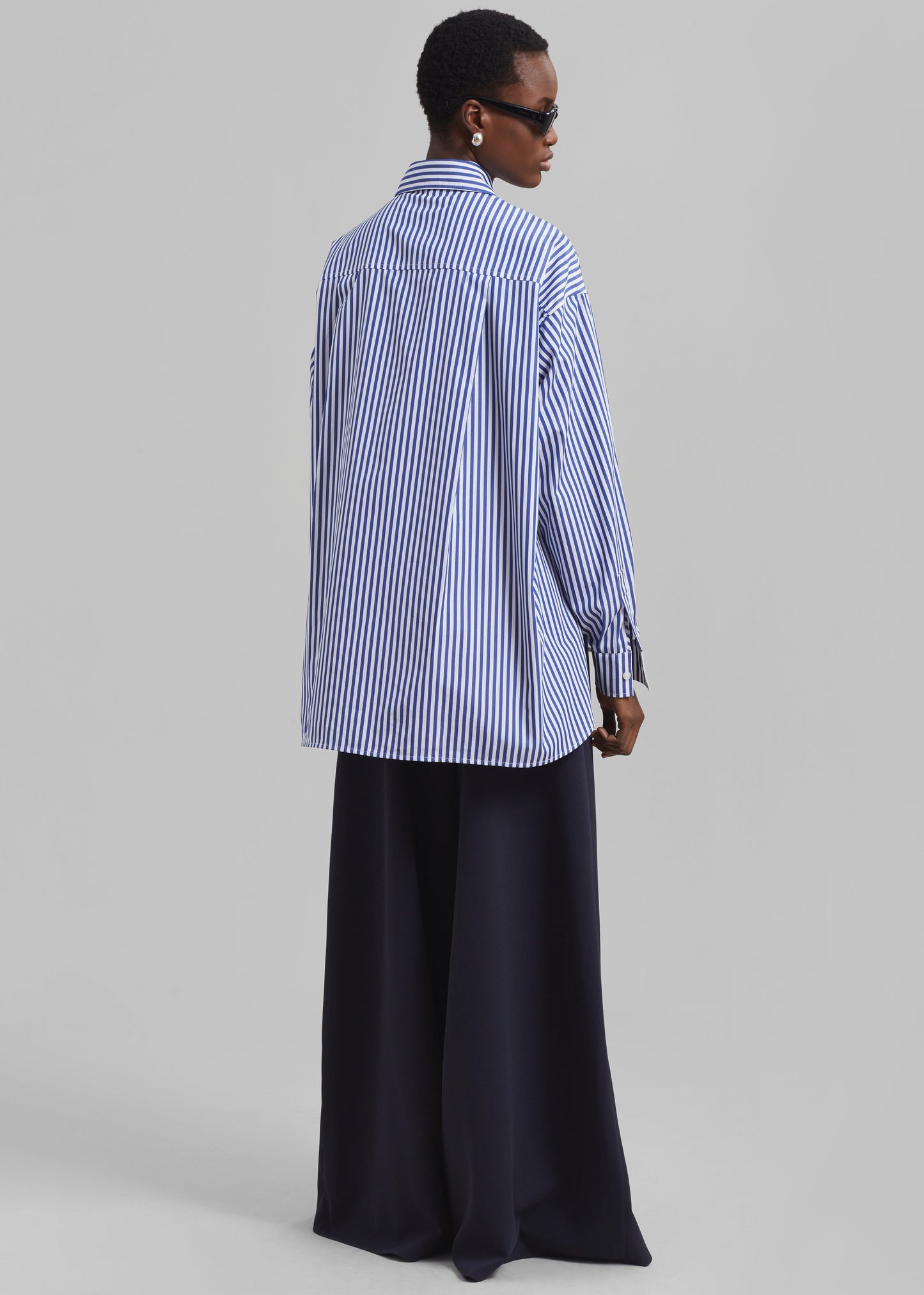 Georgia Boxy Shirt - White/Blue Stripe