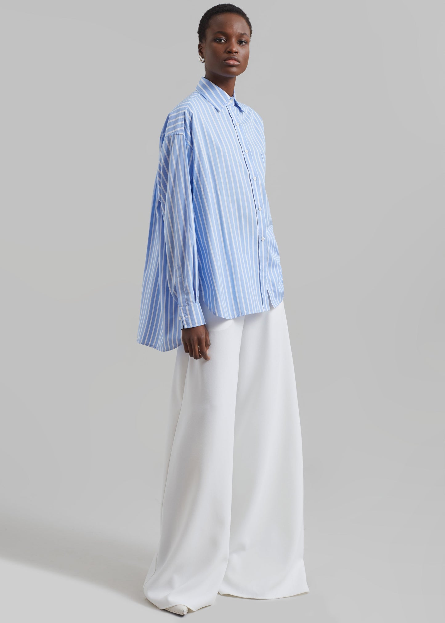 Georgia Boxy Shirt - Sky Blue/White Stripe