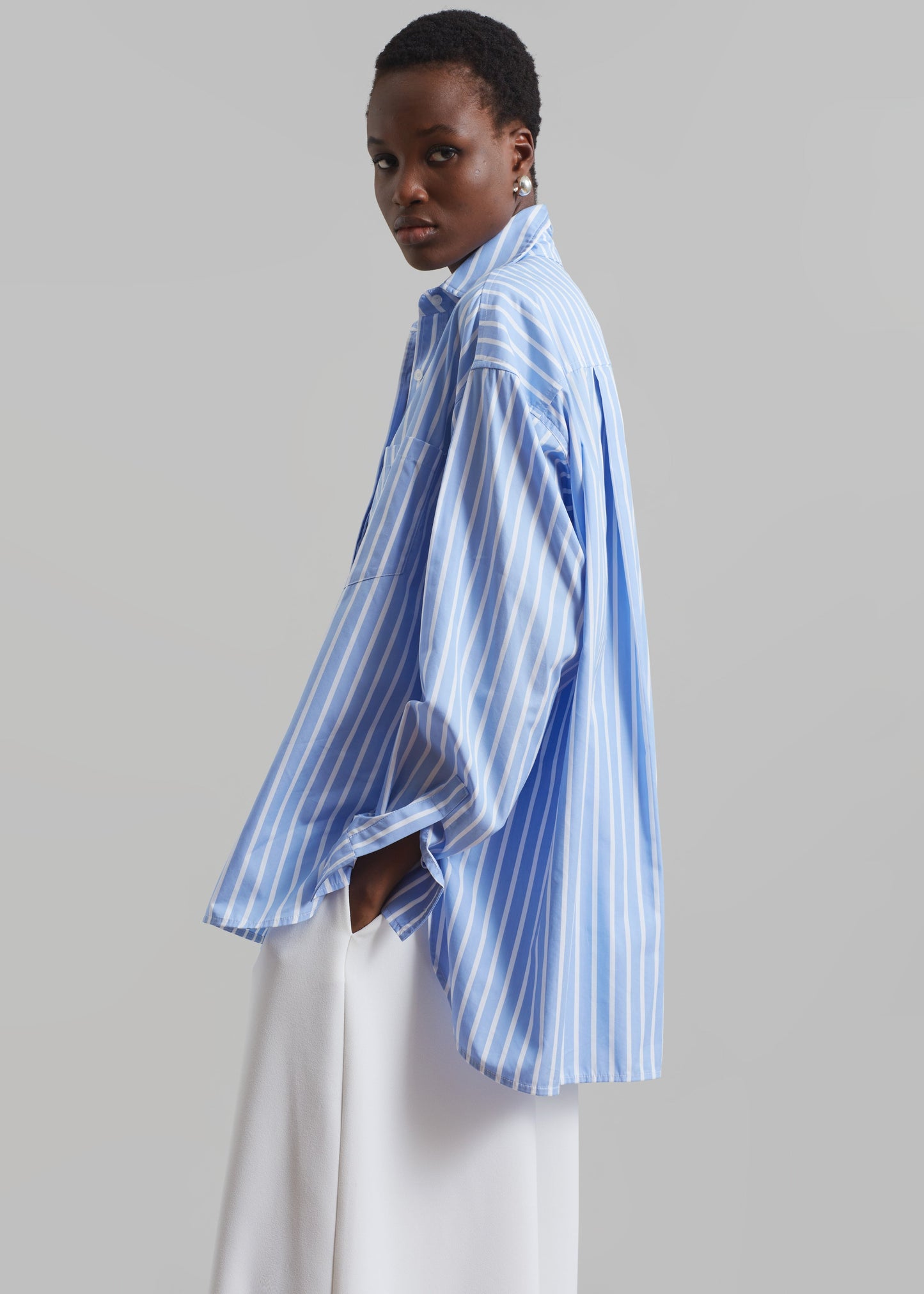 Georgia Boxy Shirt - Sky Blue/White Stripe