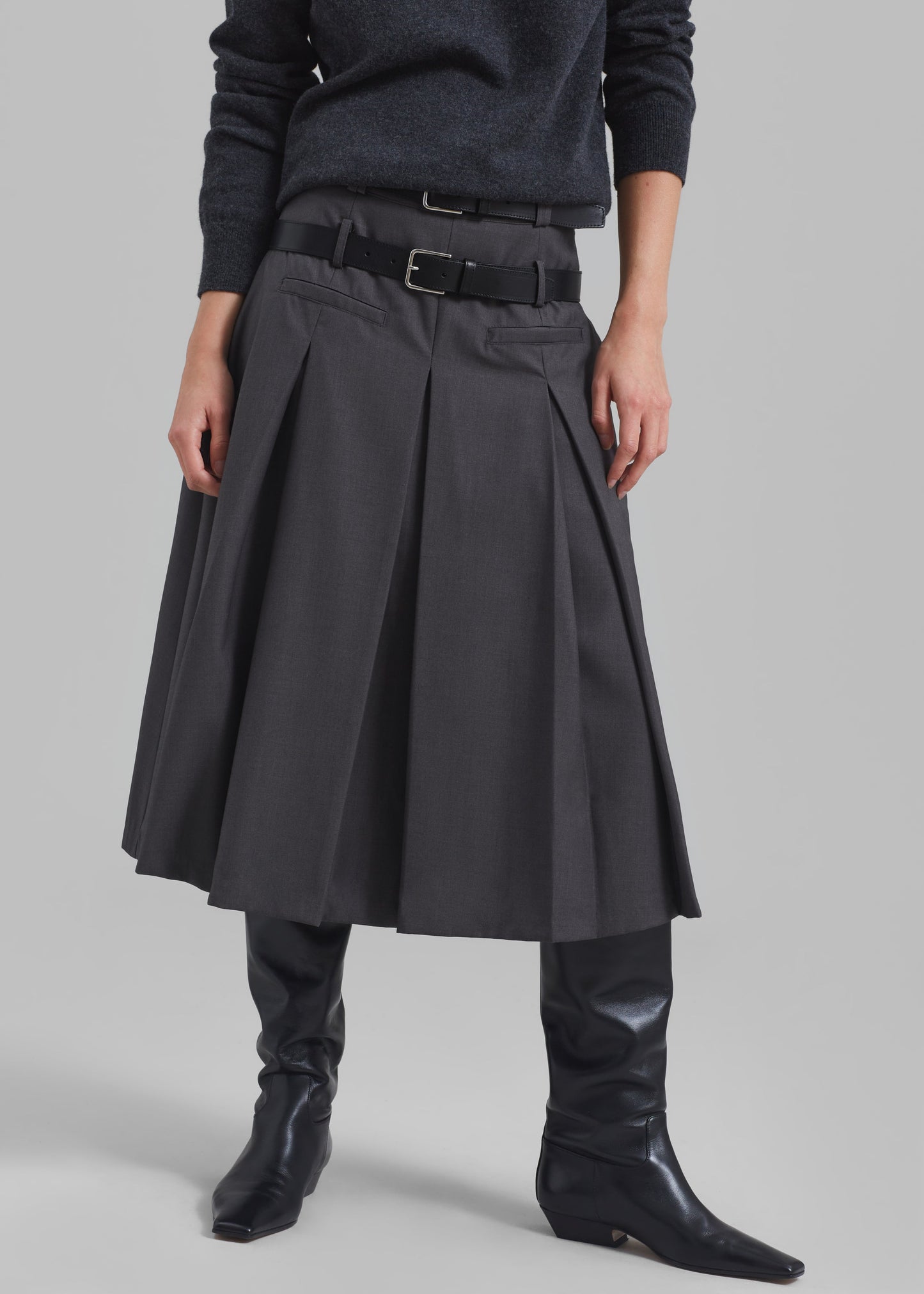 Gisele Pleated Midi Skirt - Grey