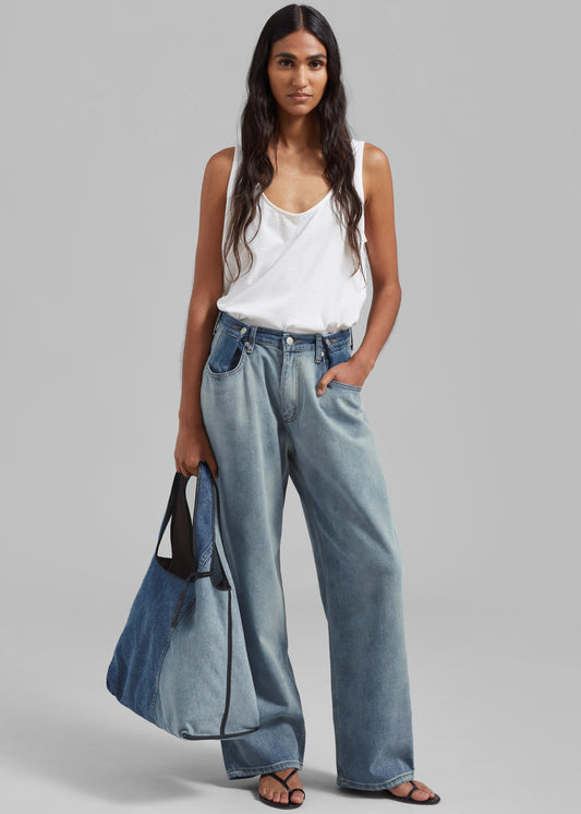 Hayla Contrast Denim Pants - Light Wash/Blue