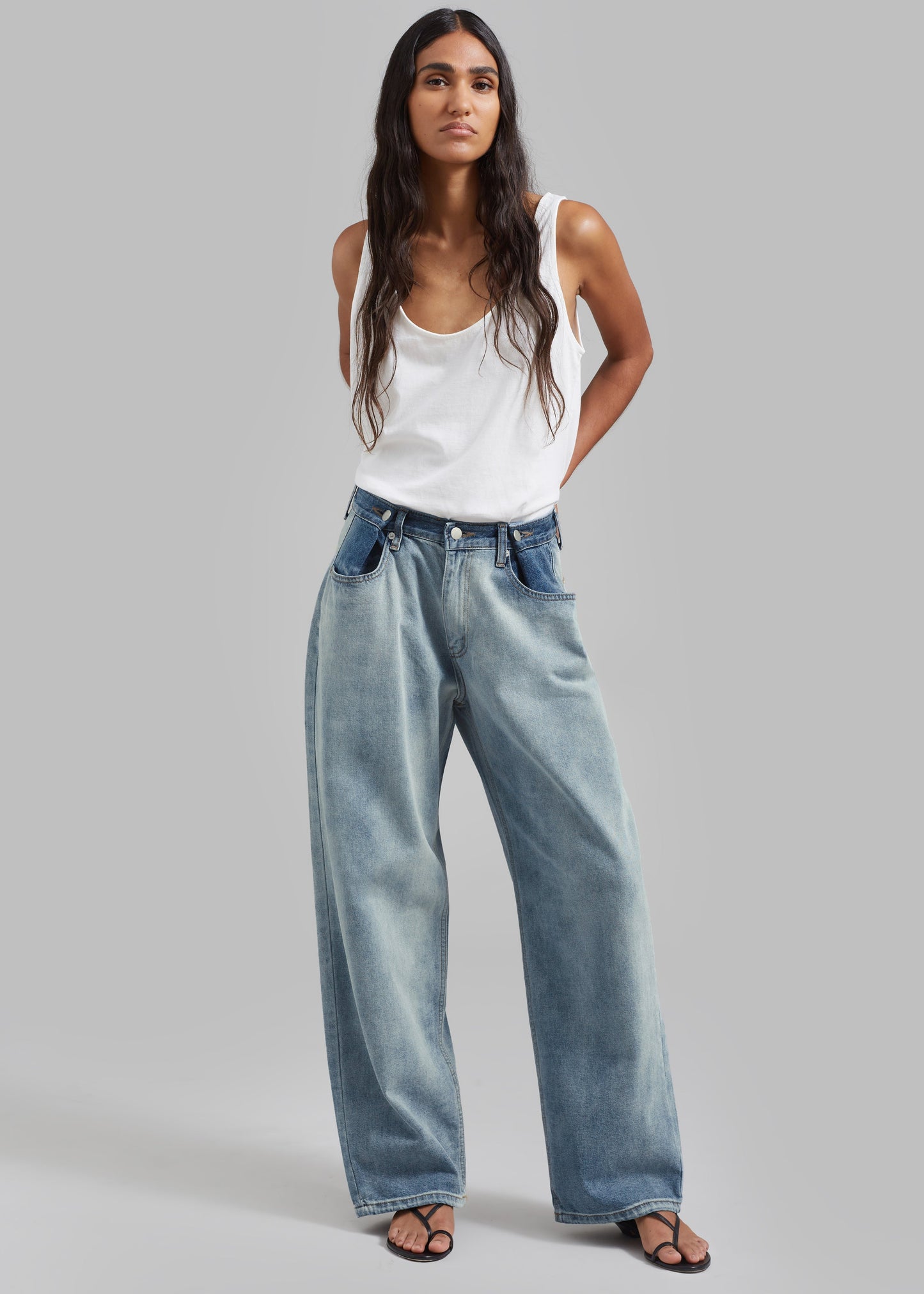 Hayla Contrast Denim Pants - Light Wash/Blue