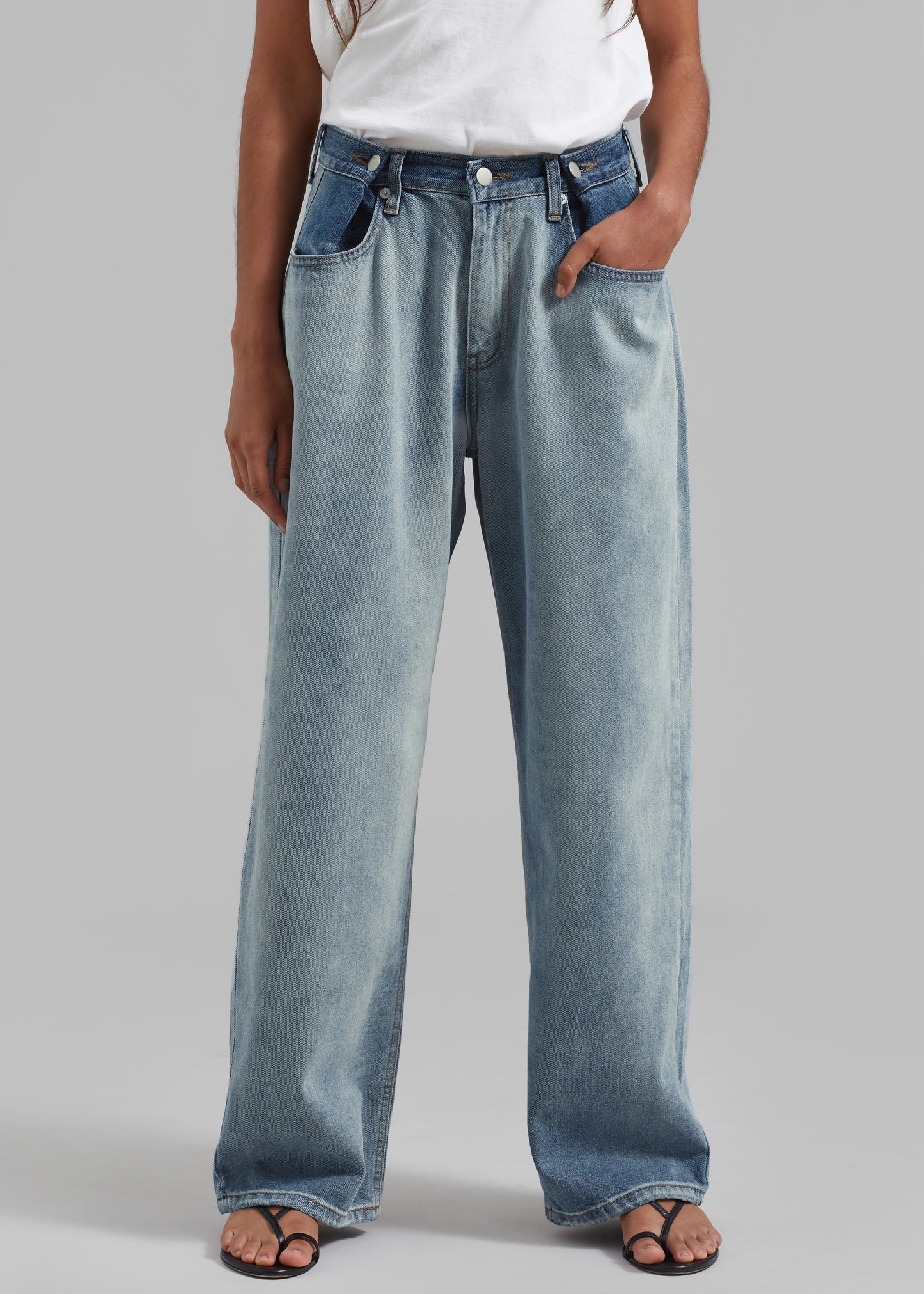 Hayla Contrast Denim Pants - Light Wash/Blue