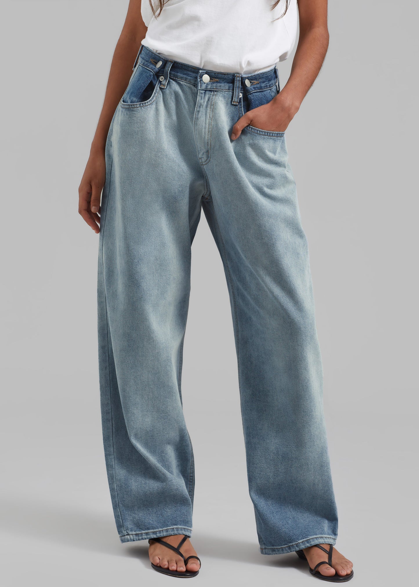 Hayla Contrast Denim Pants - Light Wash/Blue