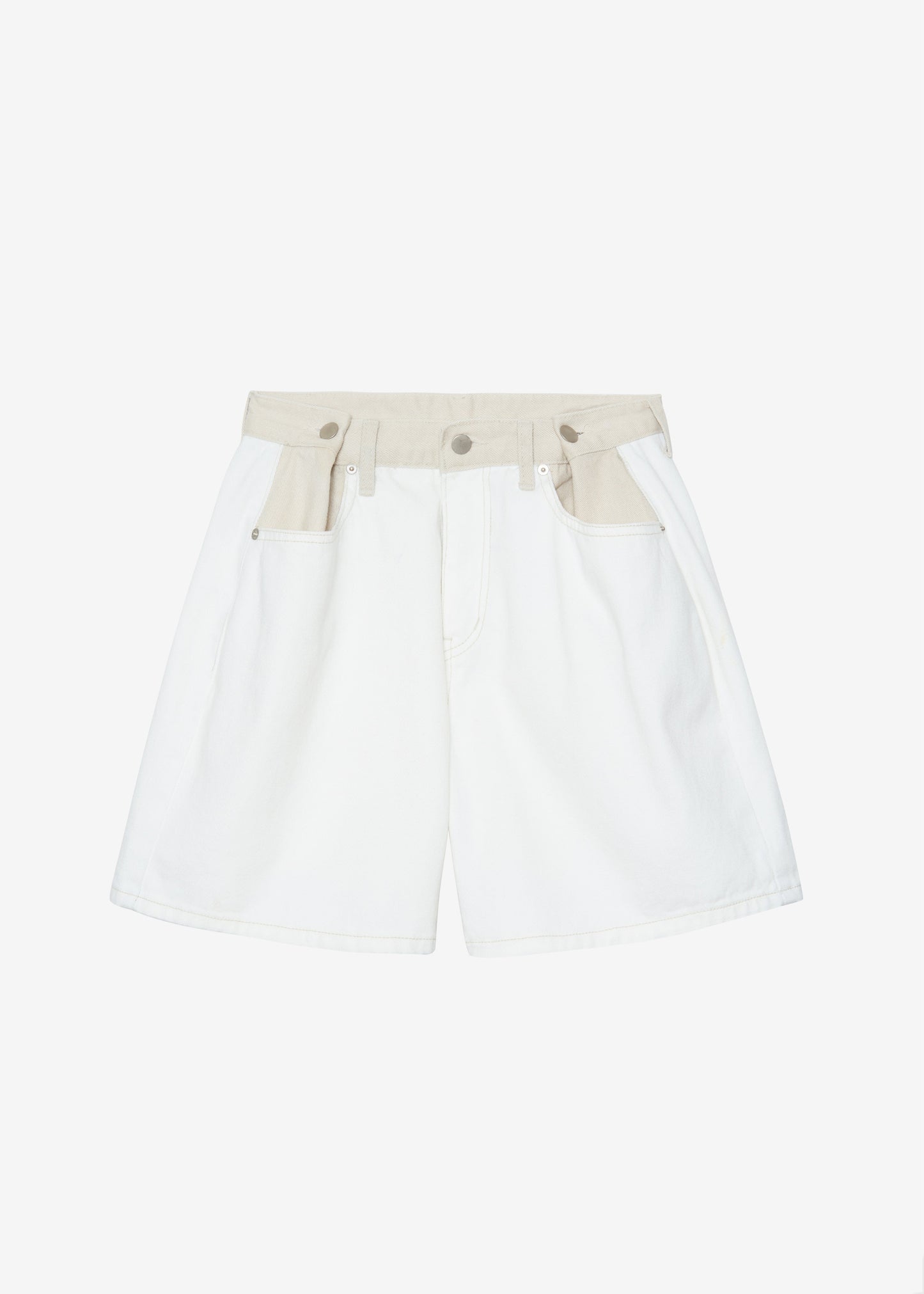 Hayla Contrast Denim Shorts - Off White/Beige