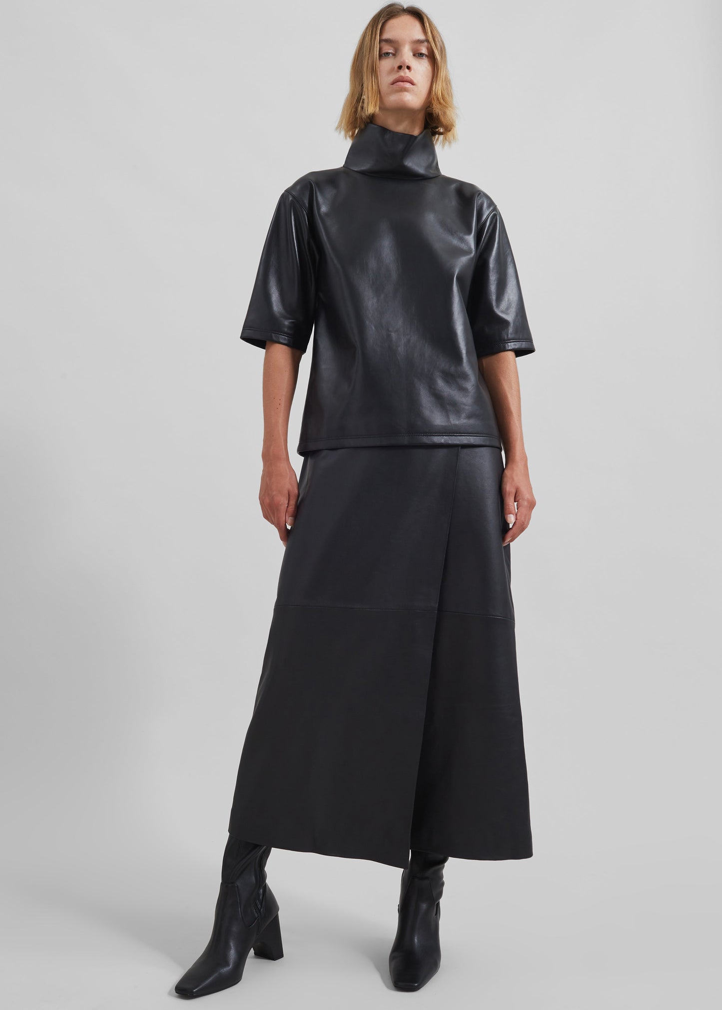 Hedi Leather Midi Wrap Skirt - Black