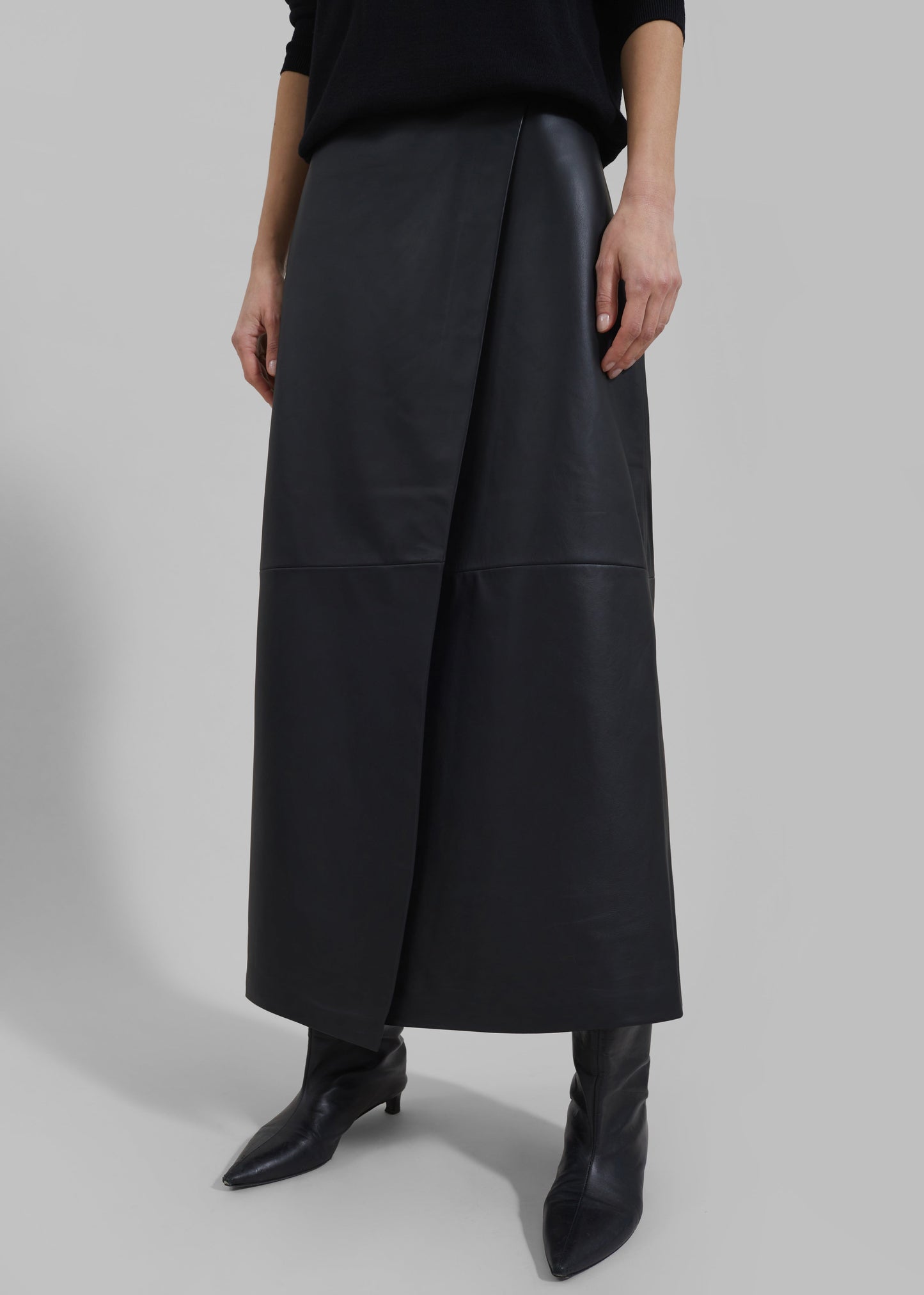 Hedi Leather Midi Wrap Skirt - Black