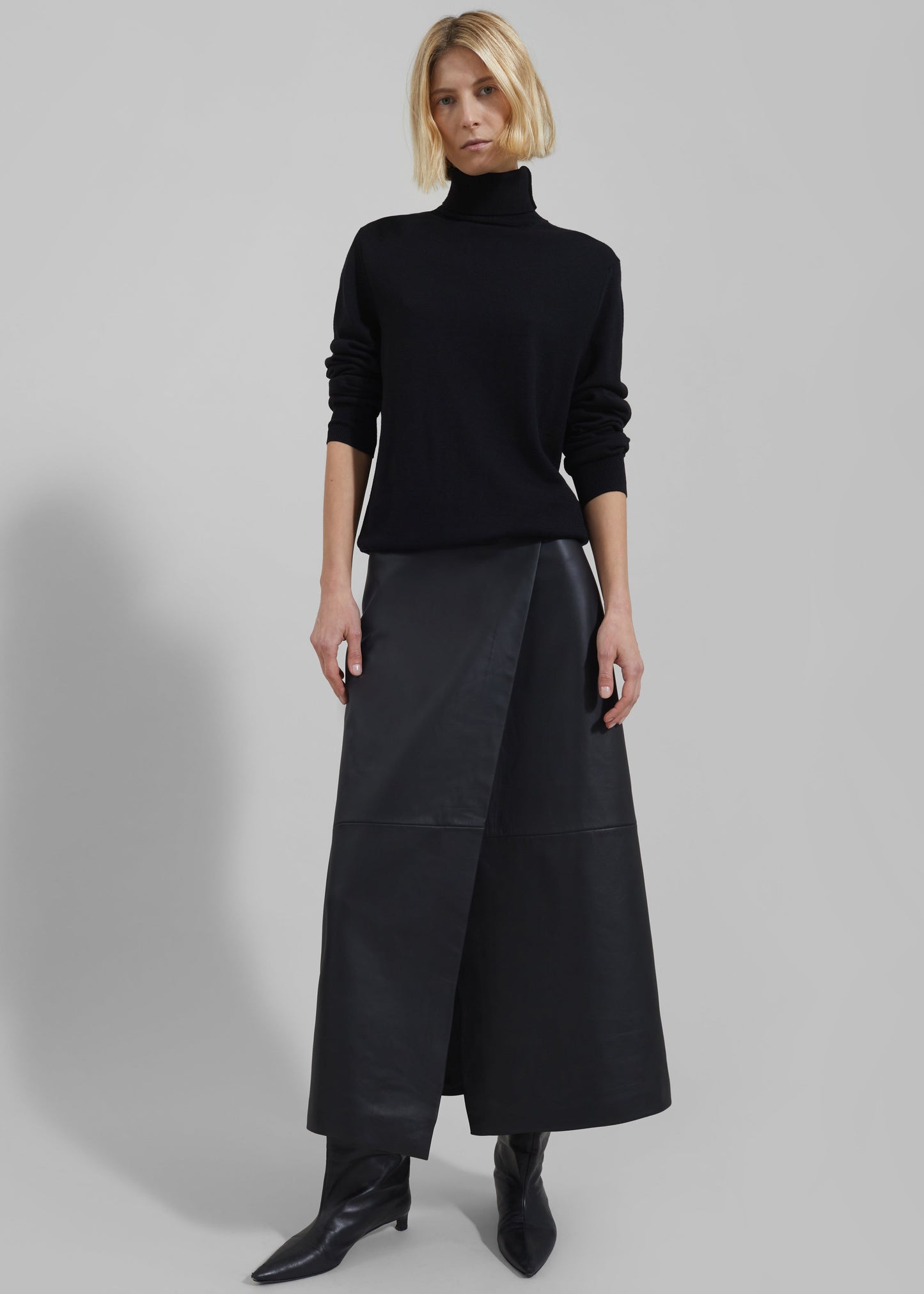 Hedi Leather Midi Wrap Skirt - Black