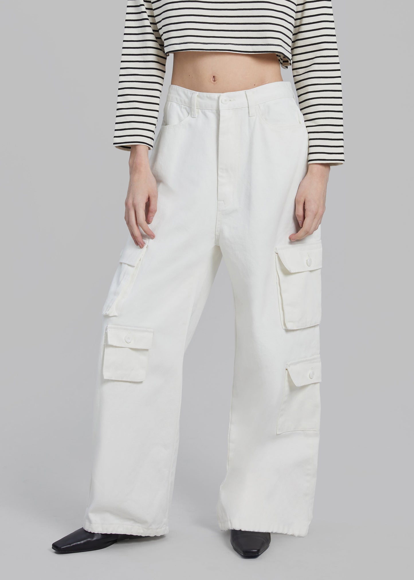 Hailey Denim Oversized Cargo Pants - White