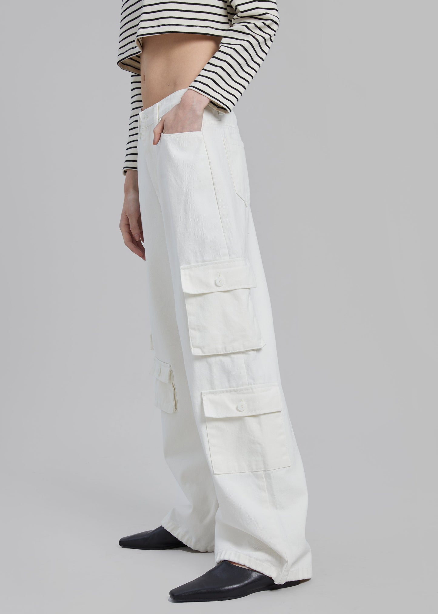 Hailey Denim Oversized Cargo Pants - White