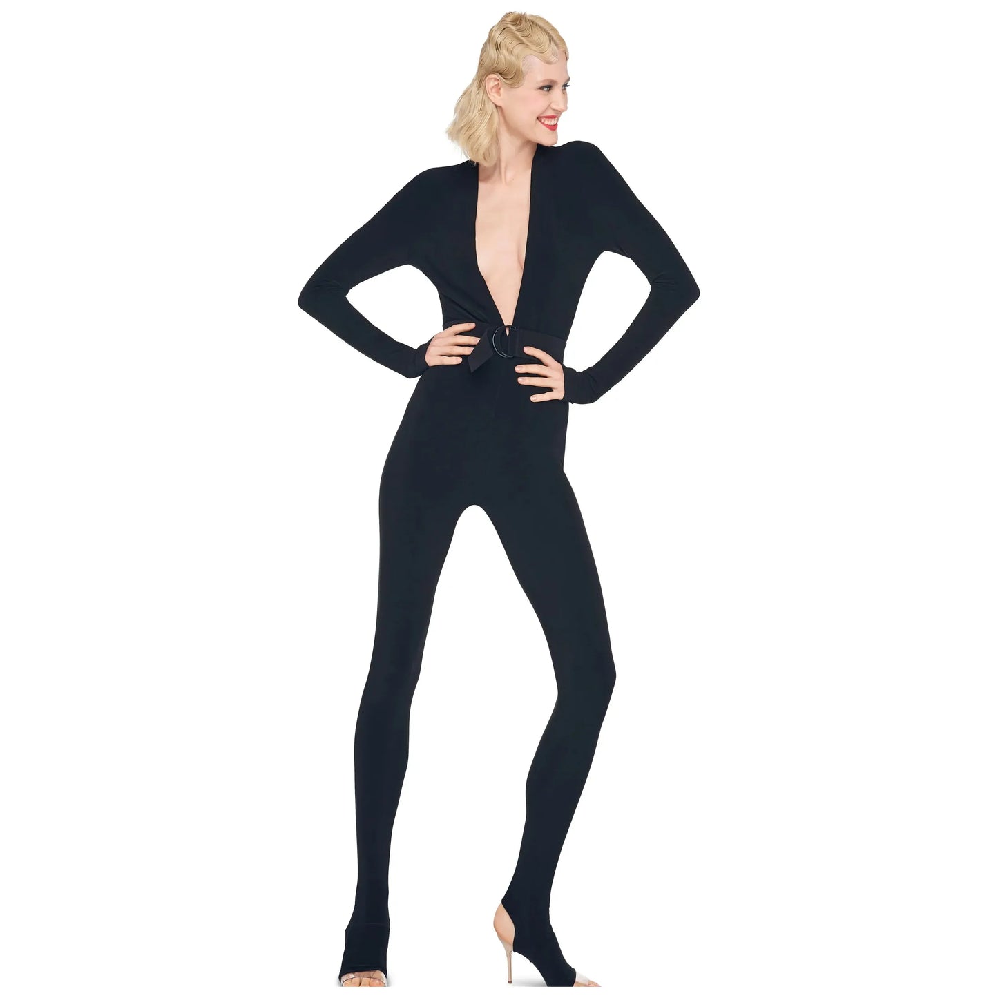 V NECK CATSUIT W/ FOOTIE