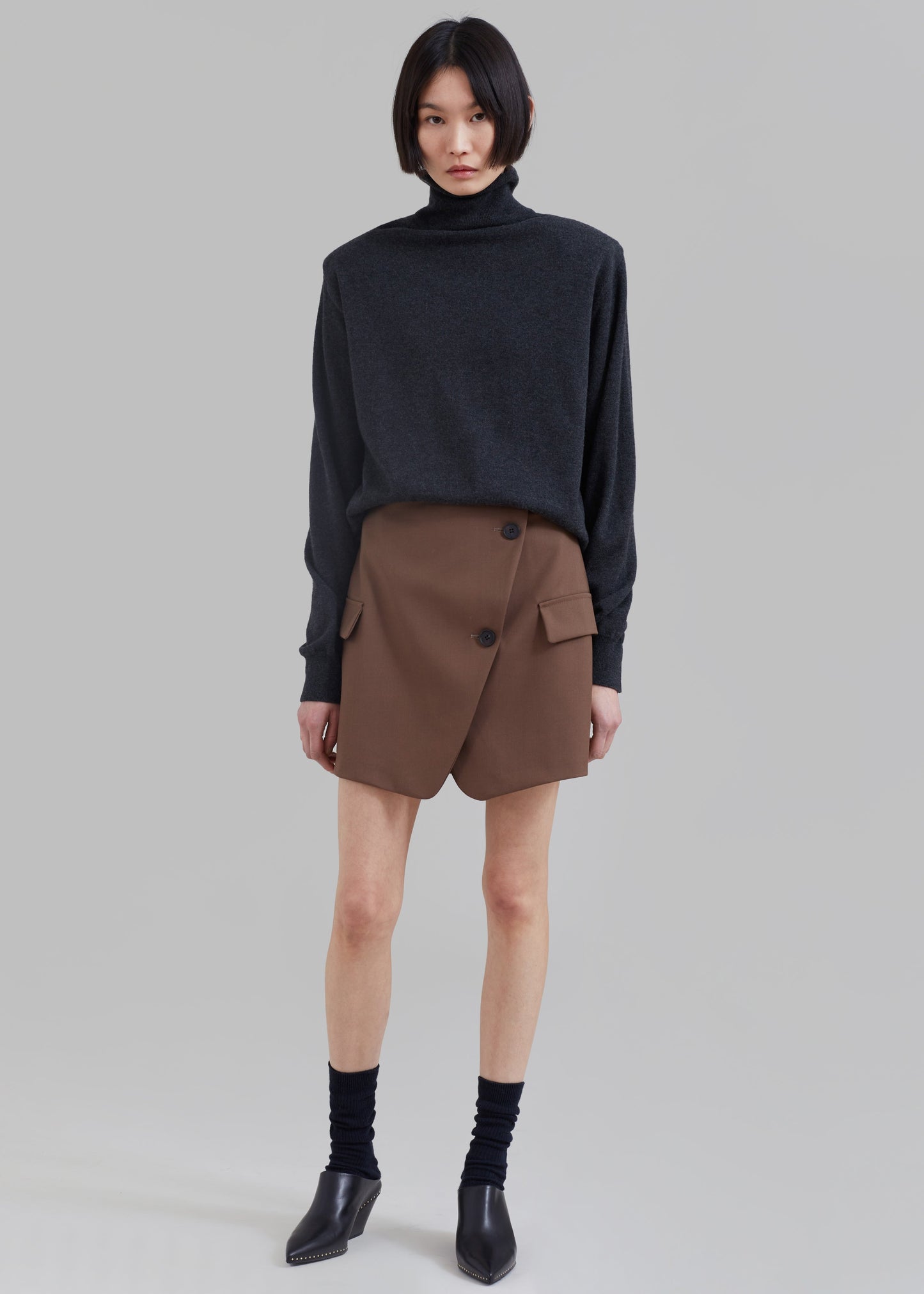 Ines Thin Padded Turtleneck - Charcoal