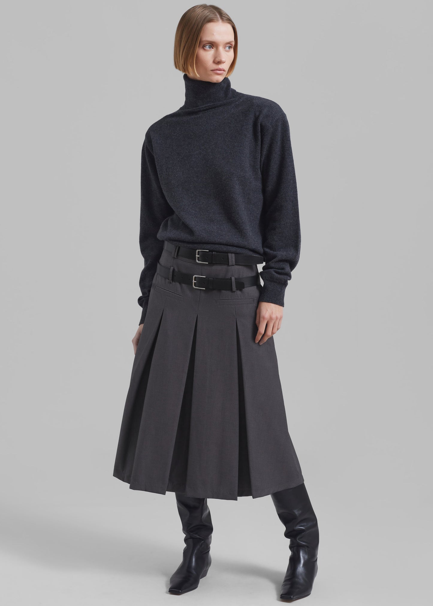 Ines Thin Padded Turtleneck - Charcoal