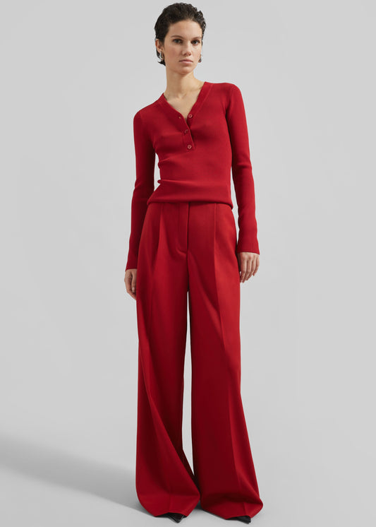 Kamila Wide Leg Trousers - Red