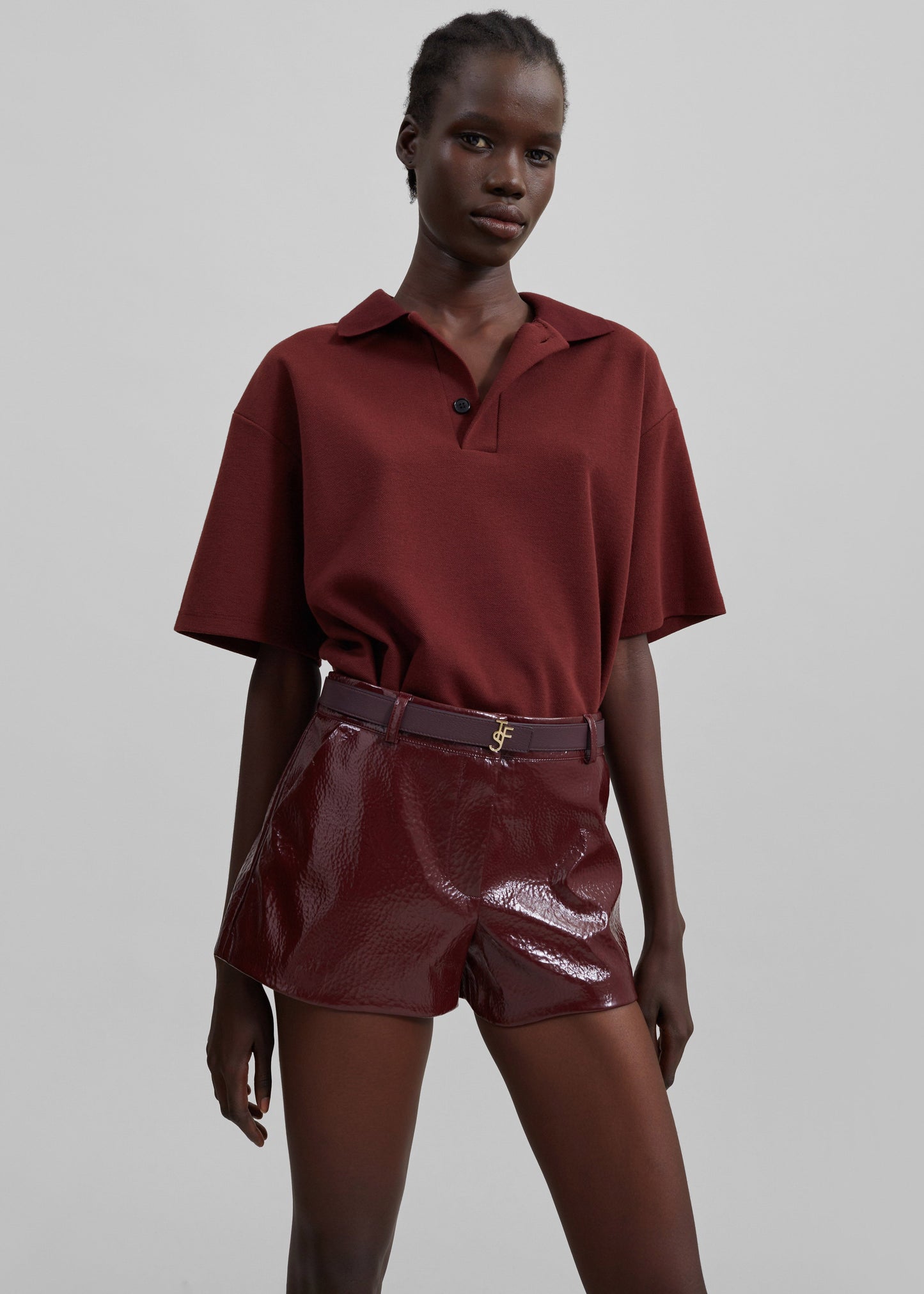 Kate Crackled Faux Leather Mini Shorts - Burgundy