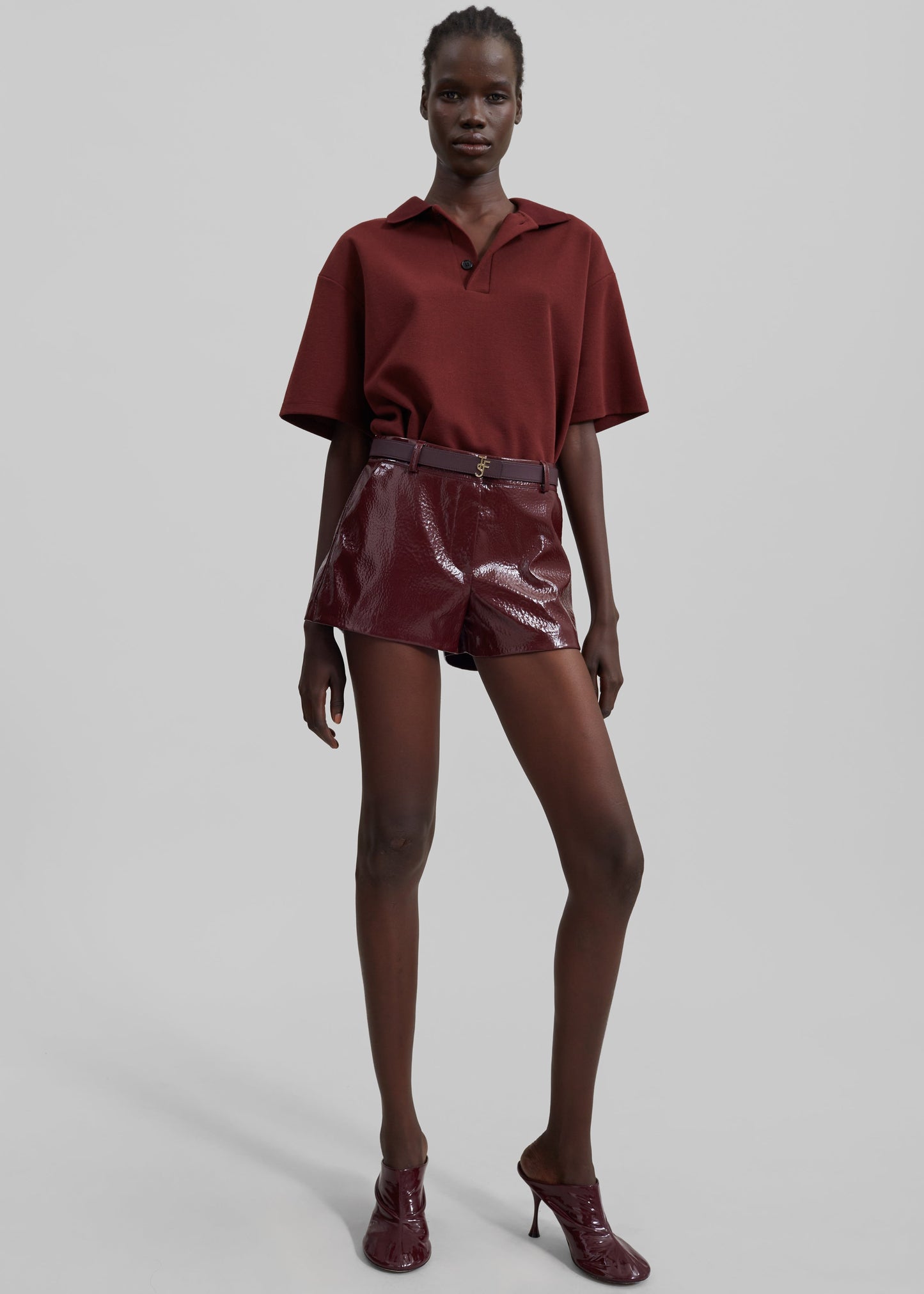 Kate Crackled Faux Leather Mini Shorts - Burgundy