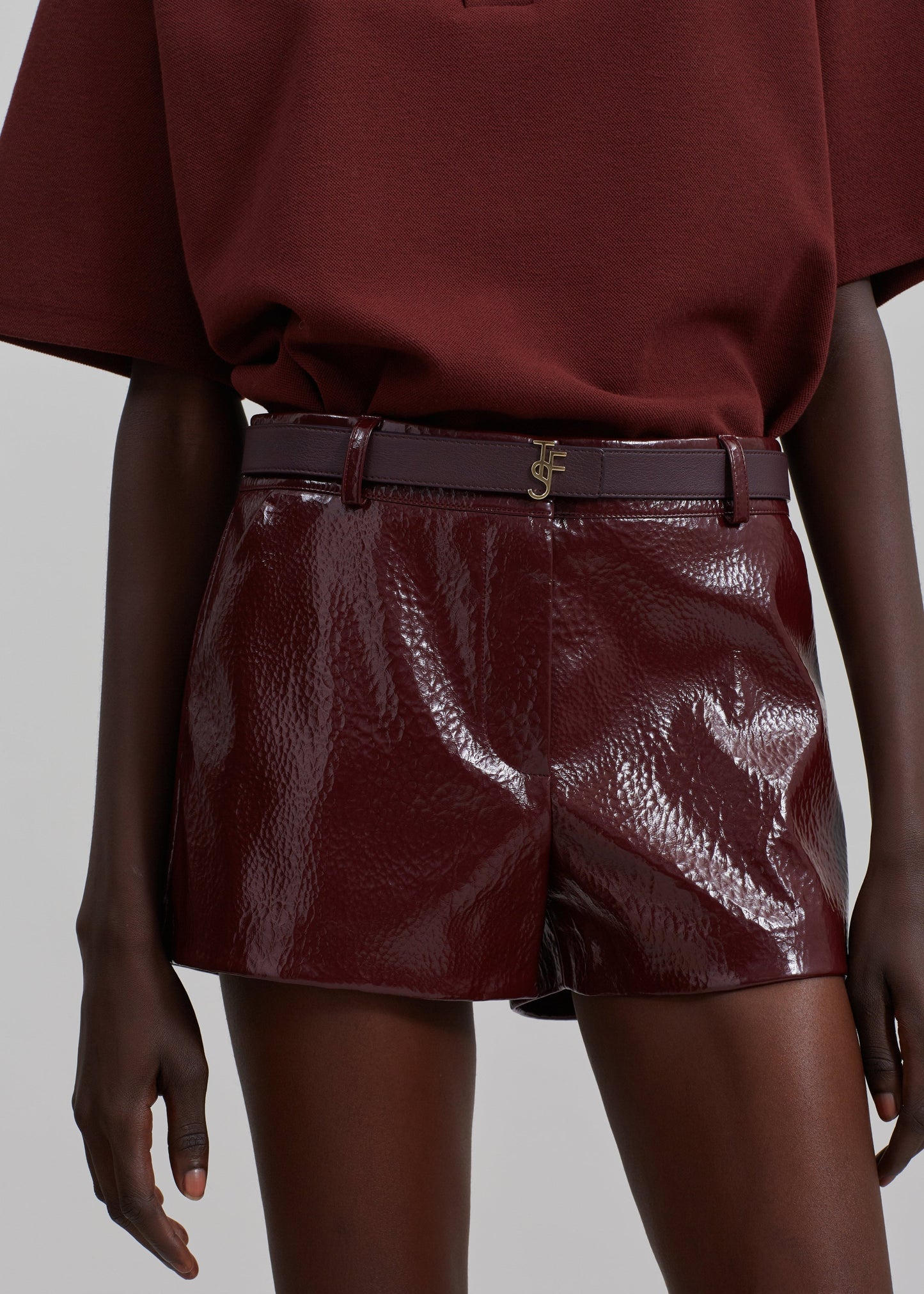 Kate Crackled Faux Leather Mini Shorts - Burgundy