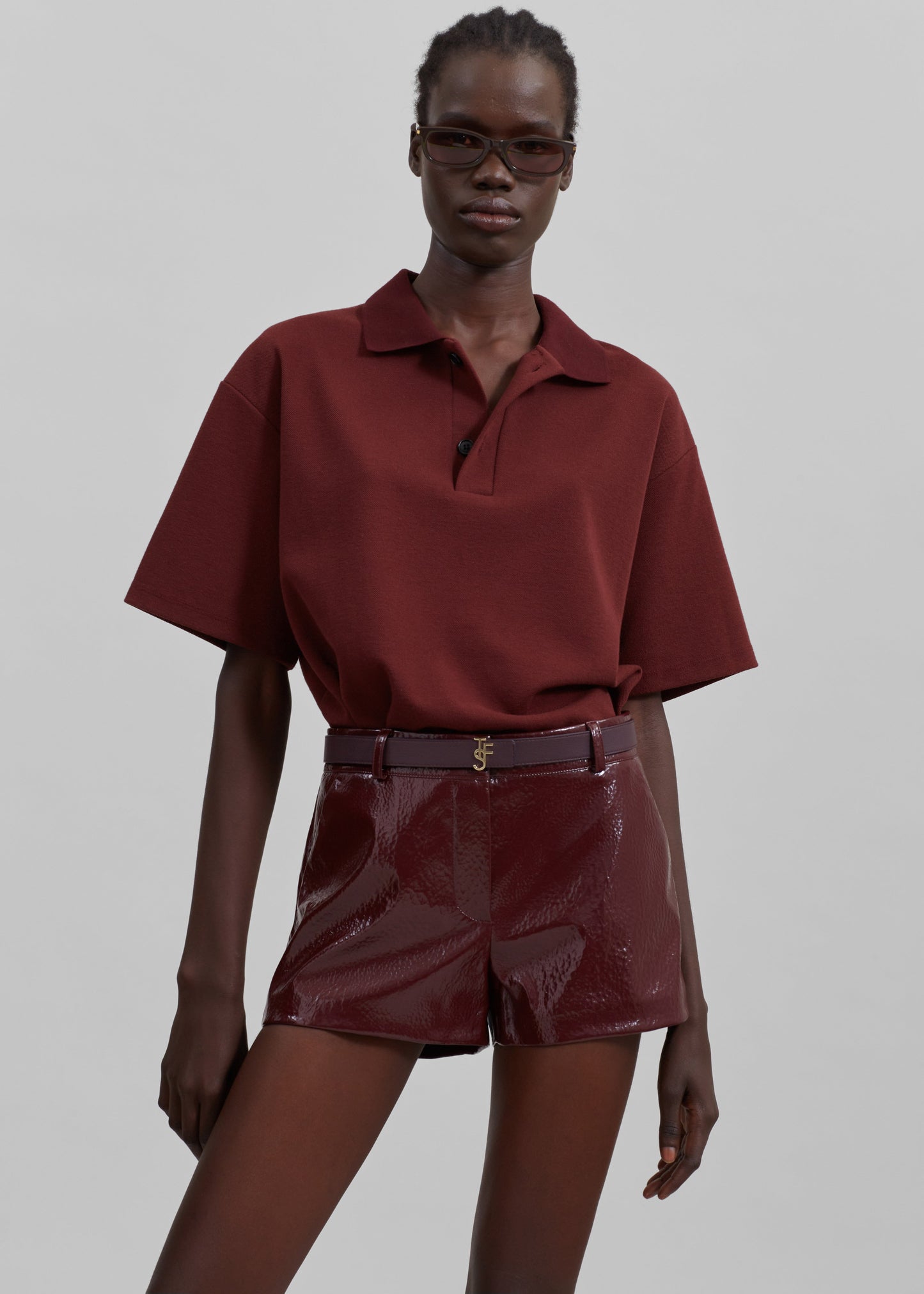 Kate Crackled Faux Leather Mini Shorts - Burgundy