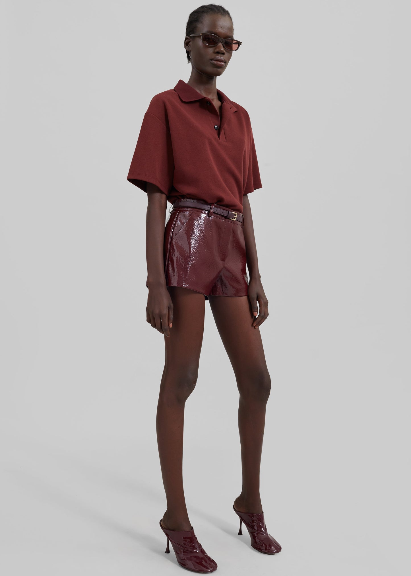 Kate Crackled Faux Leather Mini Shorts - Burgundy