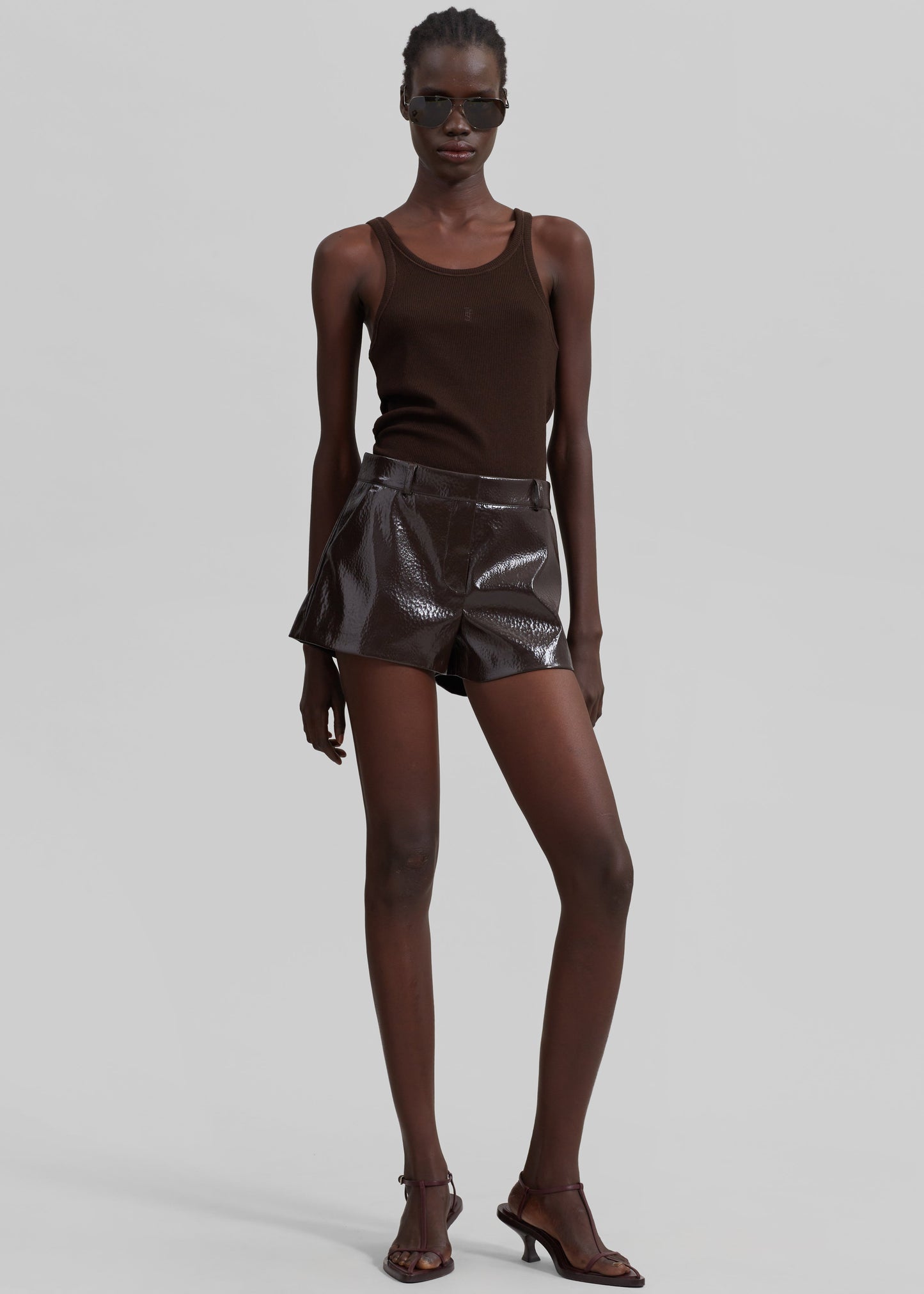 Kate Crackled Faux Leather Mini Shorts - Brown