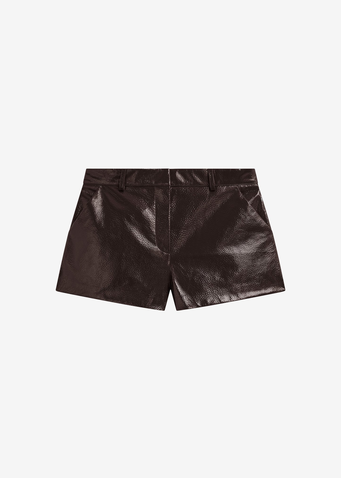 Kate Crackled Faux Leather Mini Shorts - Brown