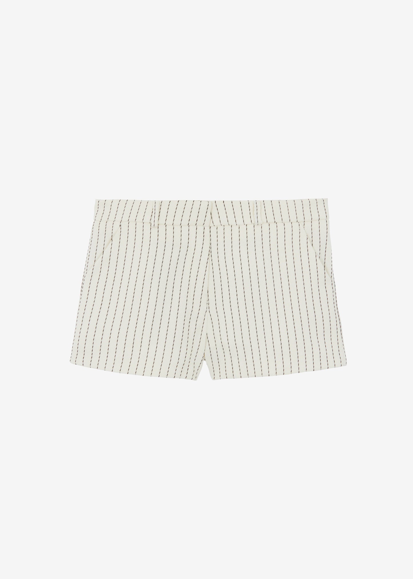 Kate Twill Mini Shorts - Light Beige/Black Pinstripe