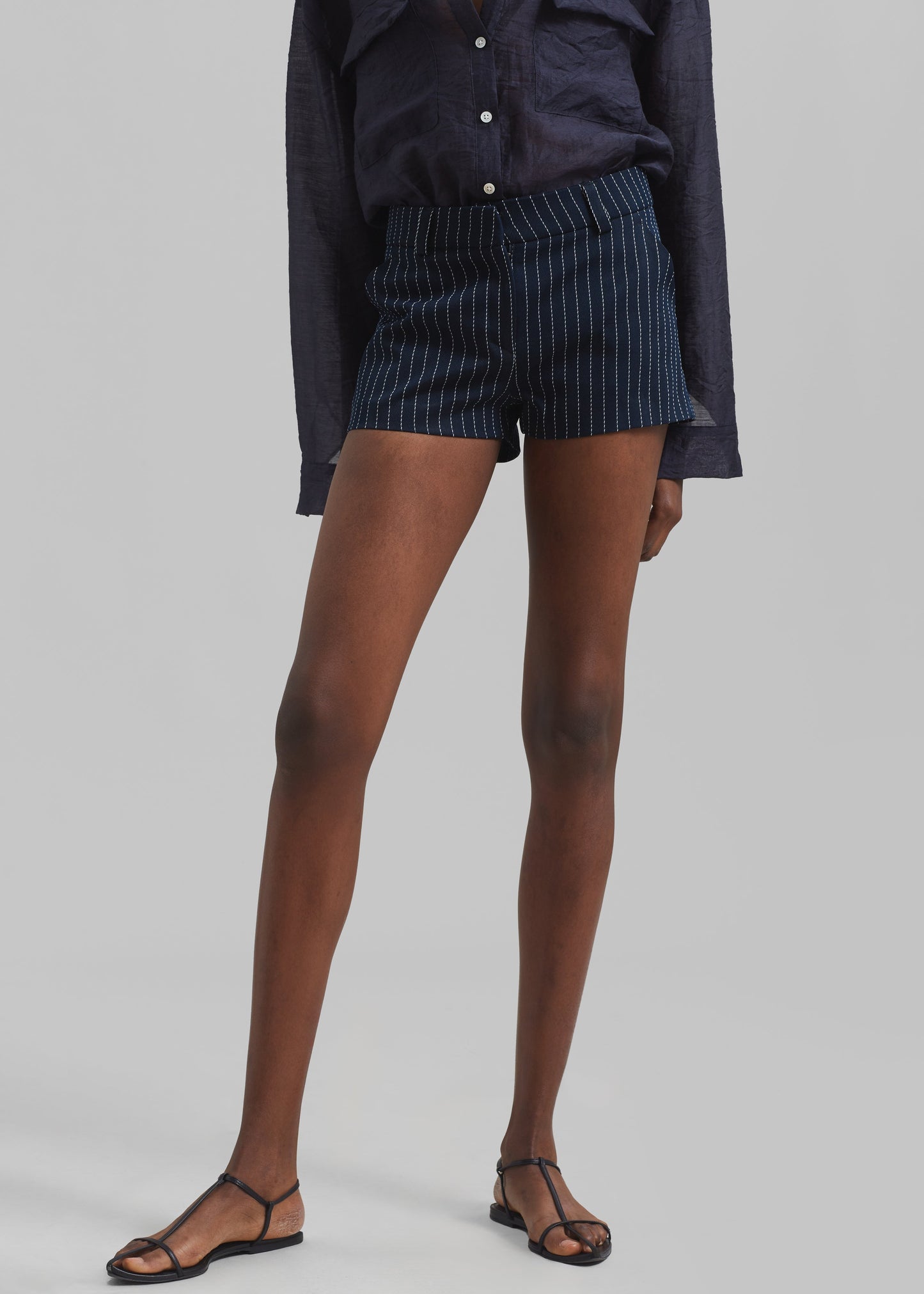 Kate Twill Mini Shorts - Navy/White Pinstripe