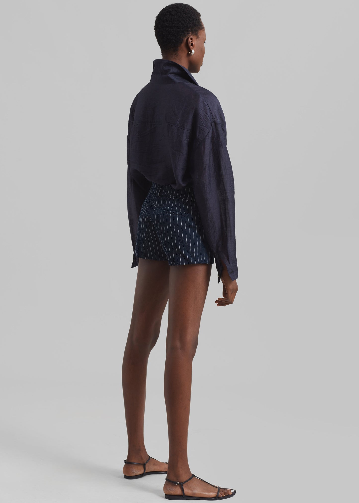 Kate Twill Mini Shorts - Navy/White Pinstripe