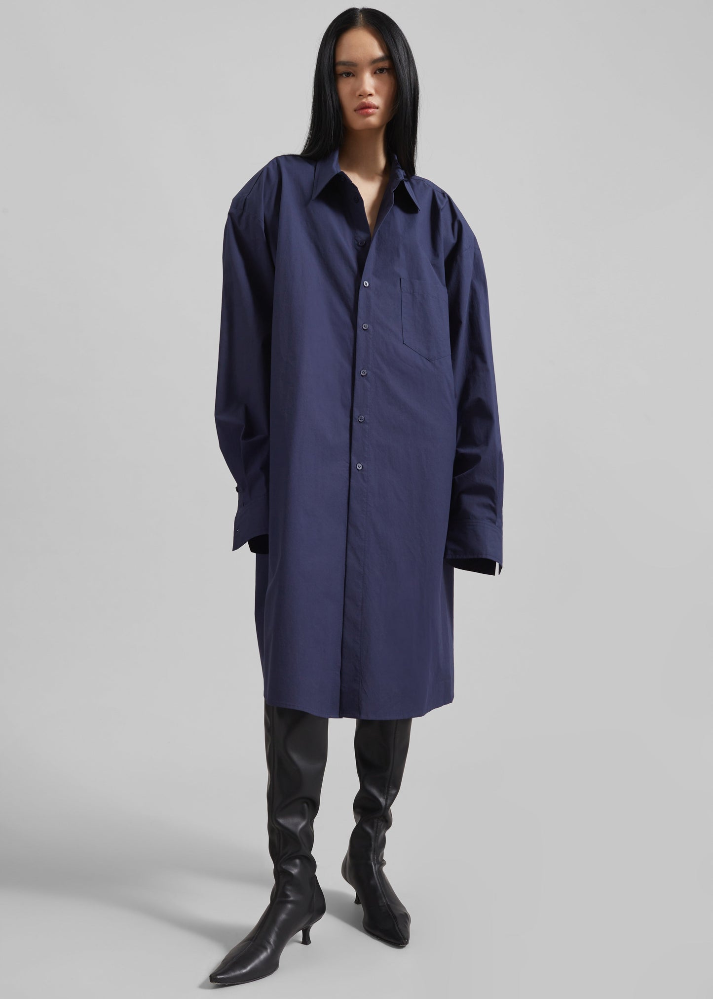 Korben Oversized Shirt Dress - Navy