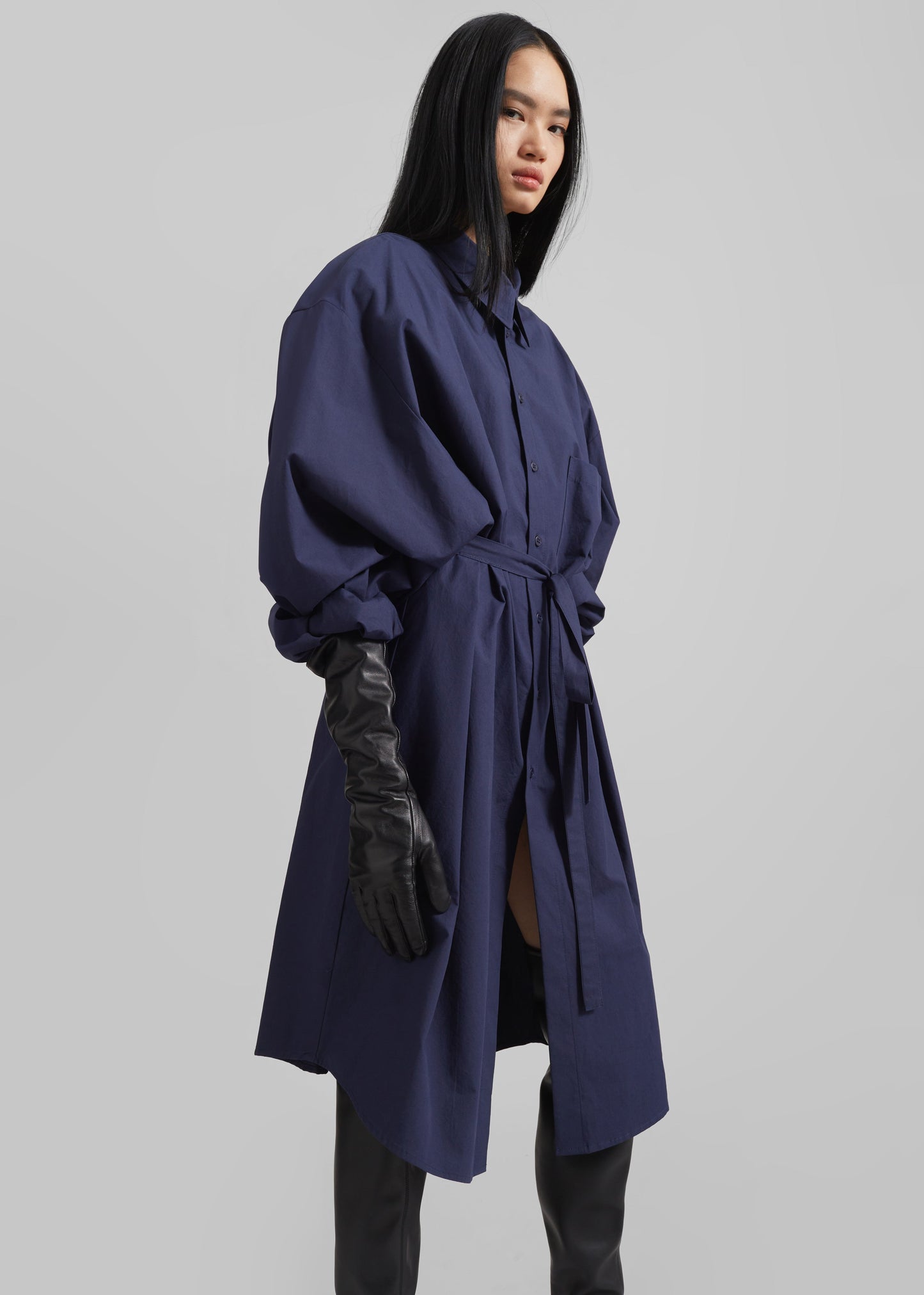 Korben Oversized Shirt Dress - Navy