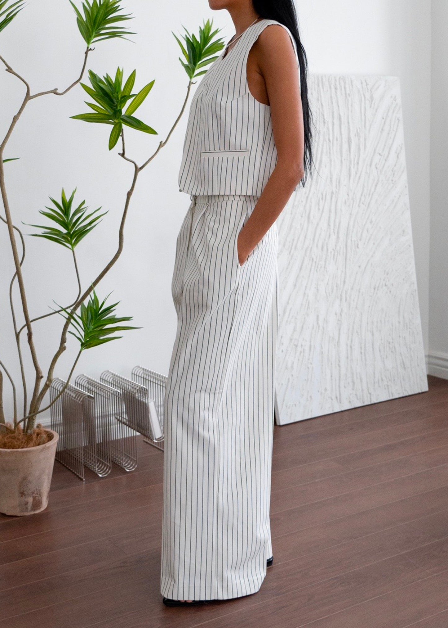 Landry Wide Leg Trousers - White/Black Stripe