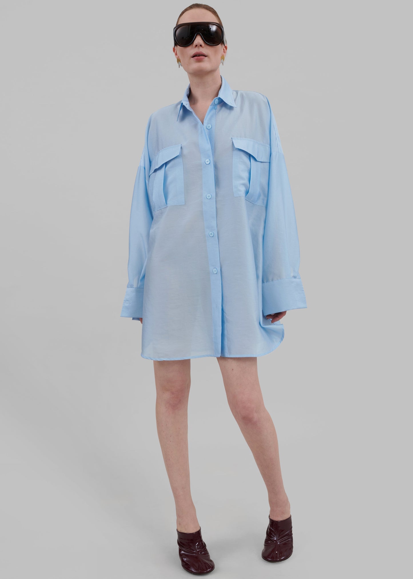 Laure Oversized Sheer Shirt - Sky