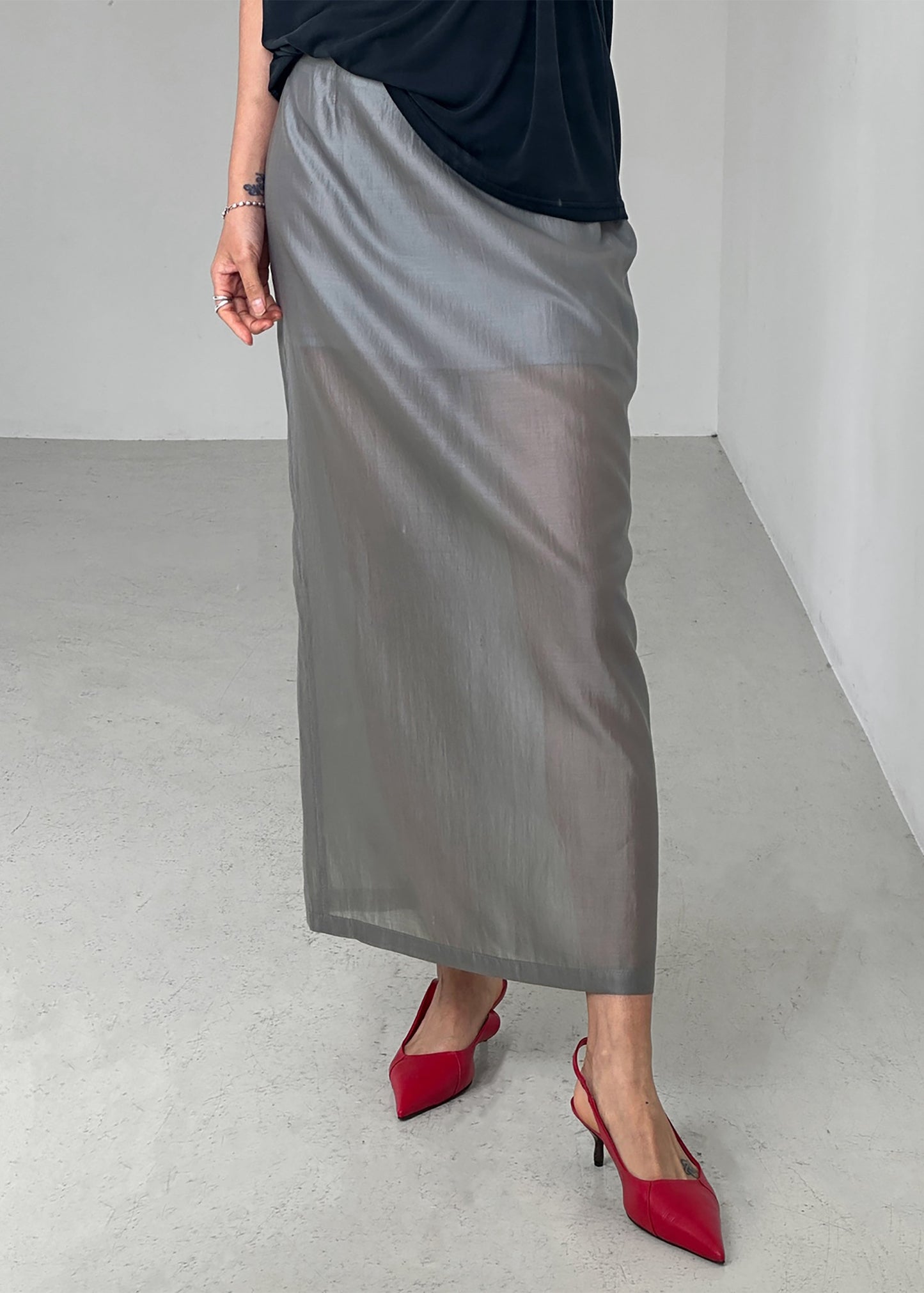 Lenore Semi Sheer Midi Skirt - Grey