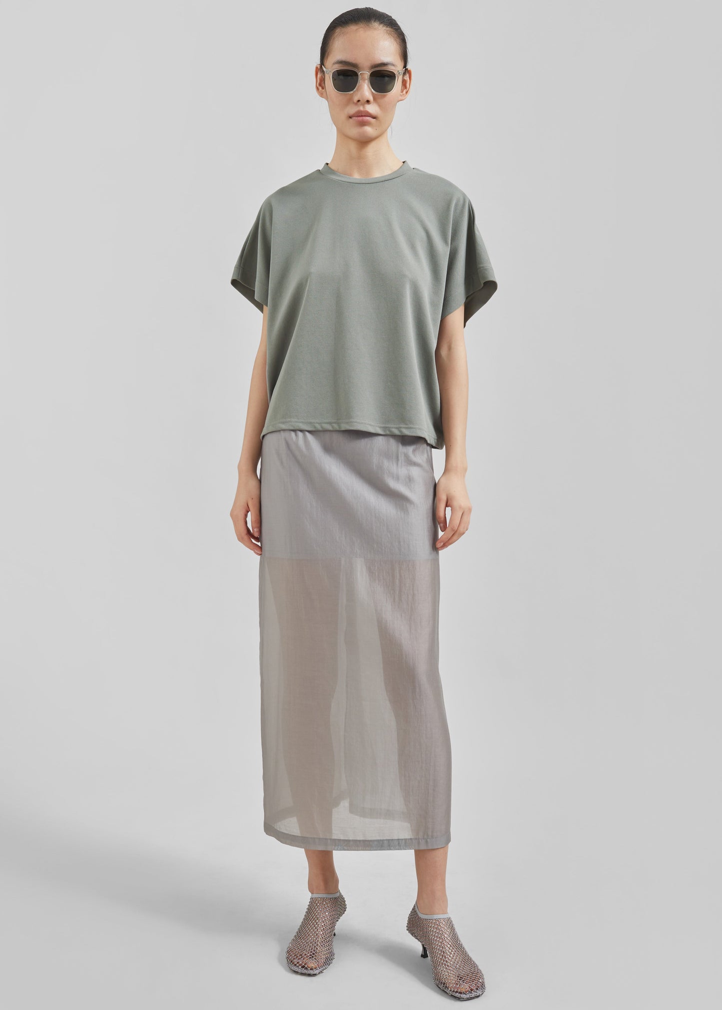 Lenore Semi Sheer Midi Skirt - Grey