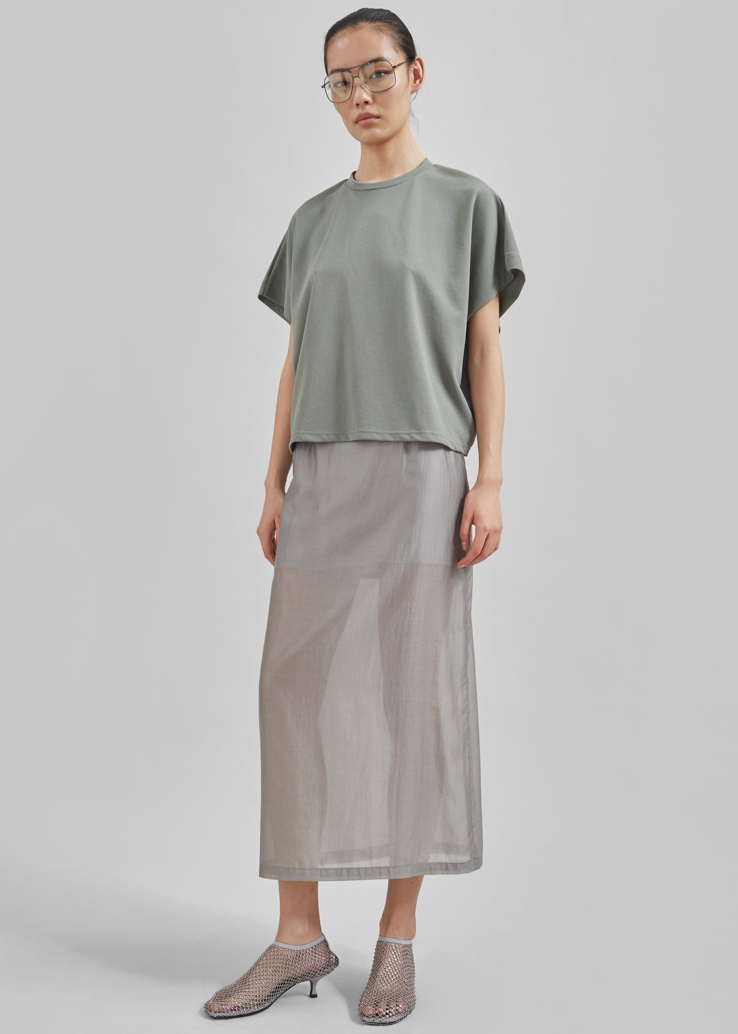 Lenore Semi Sheer Midi Skirt - Grey