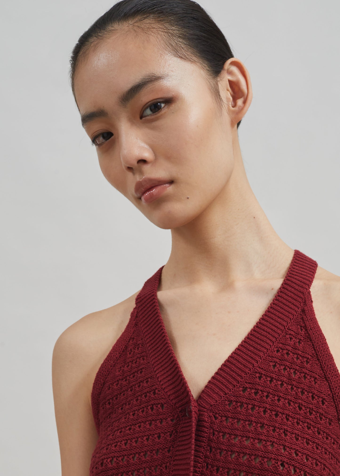 Leonie Knitted Halter Top - Burgundy