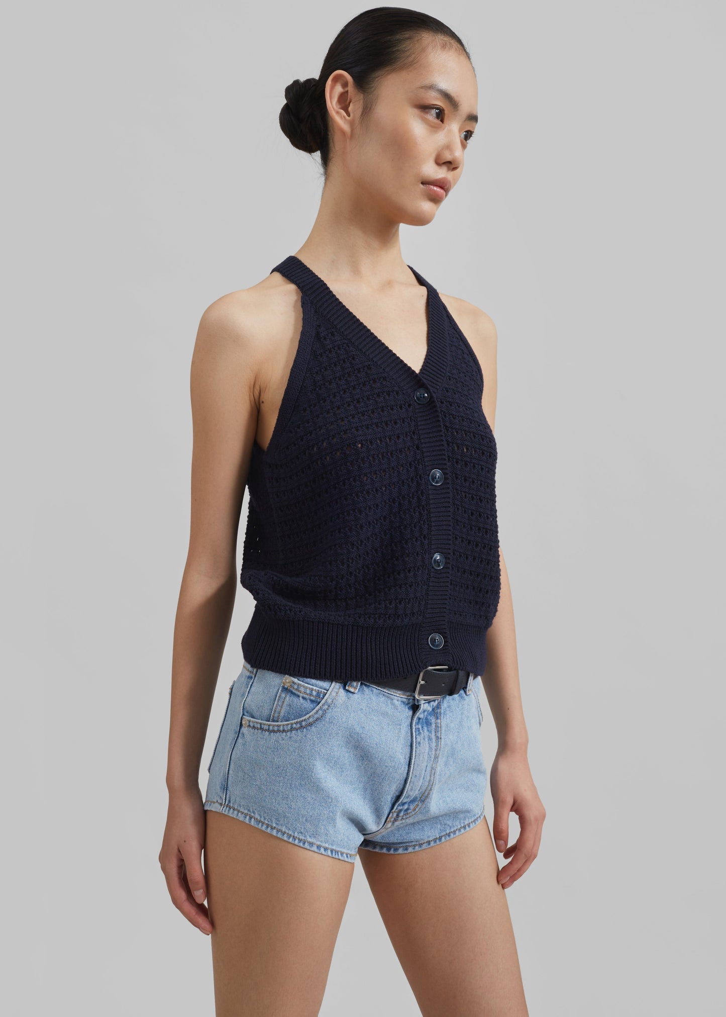 Leonie Knitted Halter Top - Navy