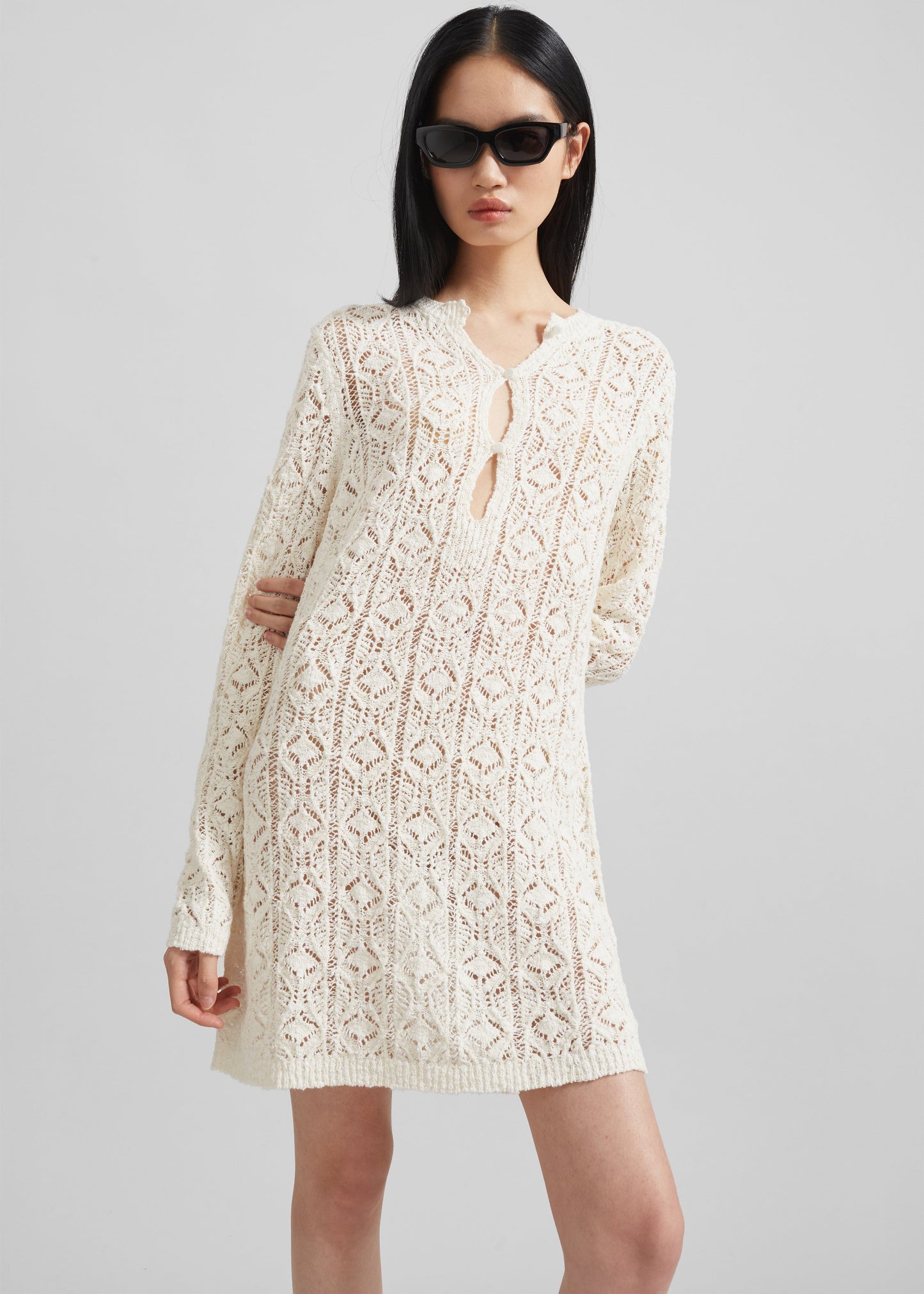 Loulou Studio Evan Lace Stitch Dress - Ivory