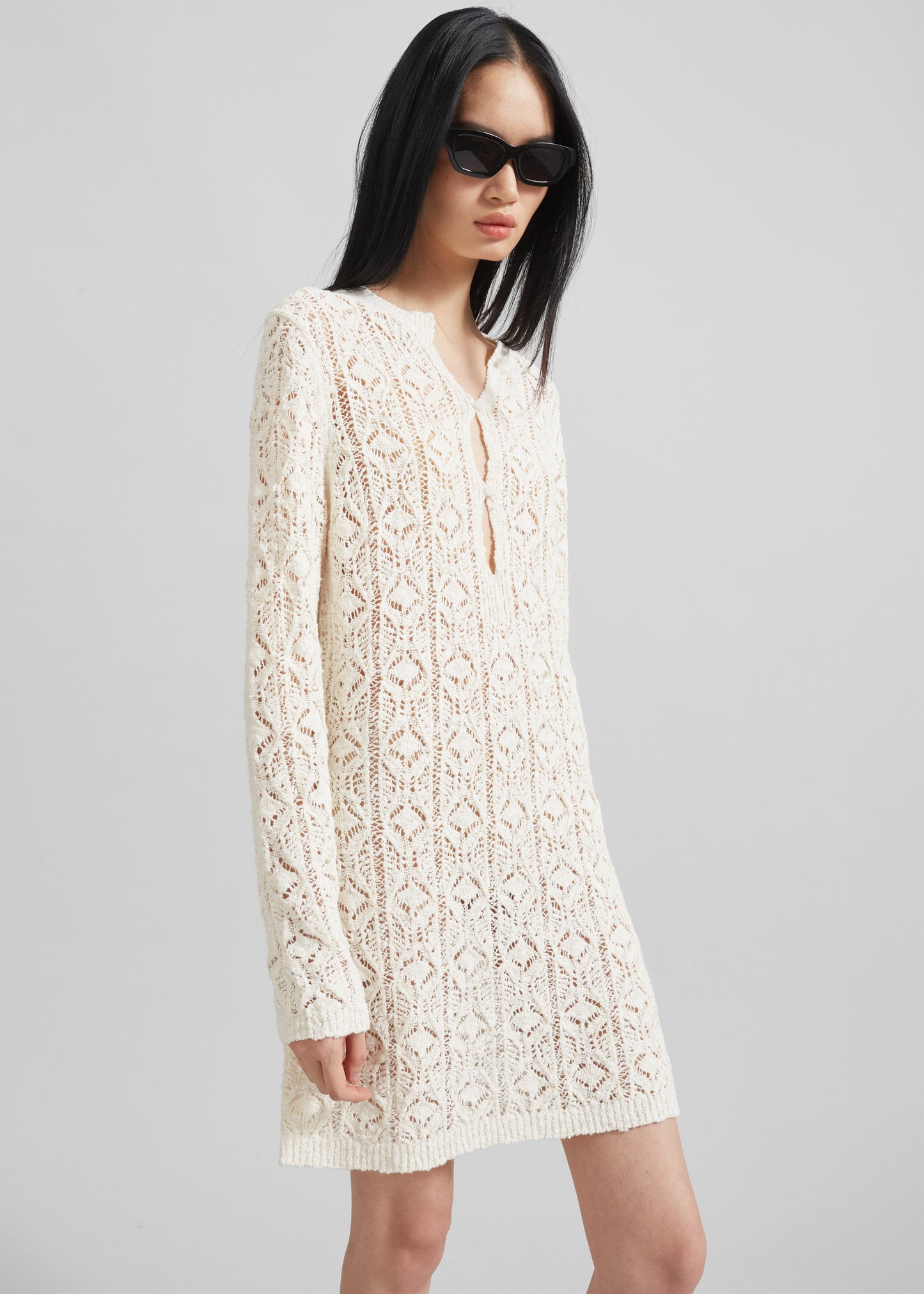 Loulou Studio Evan Lace Stitch Dress - Ivory