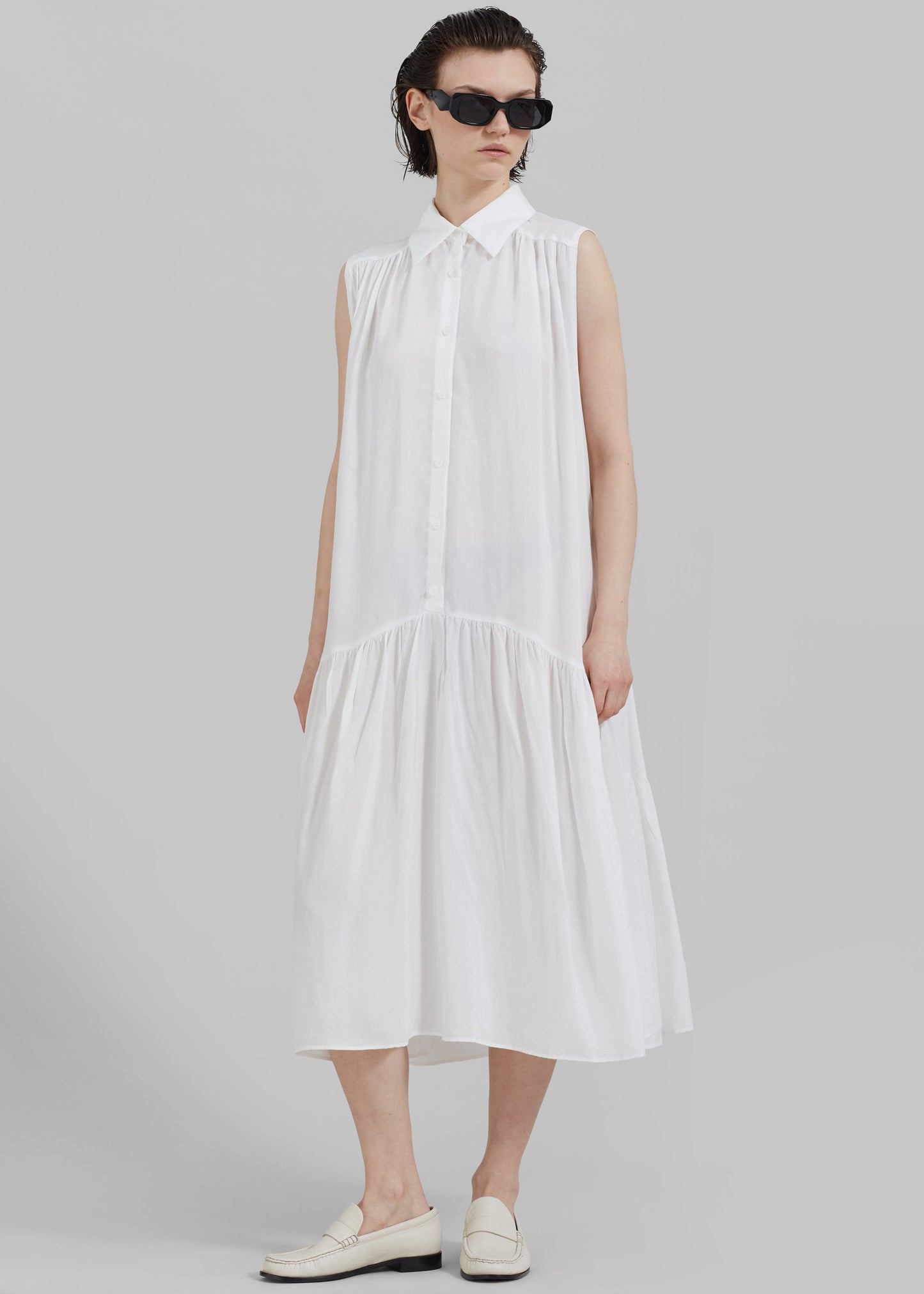 Maela Button Up Midi Dress - White