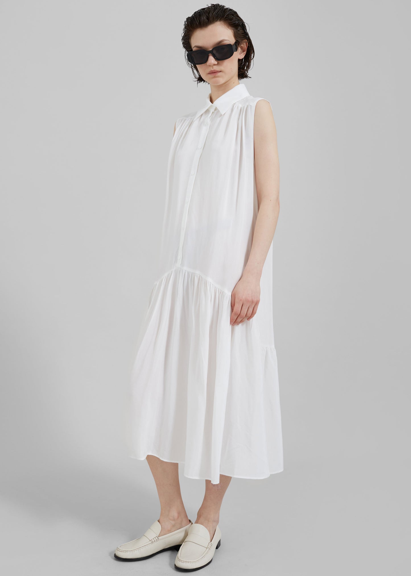 Maela Button Up Midi Dress - White